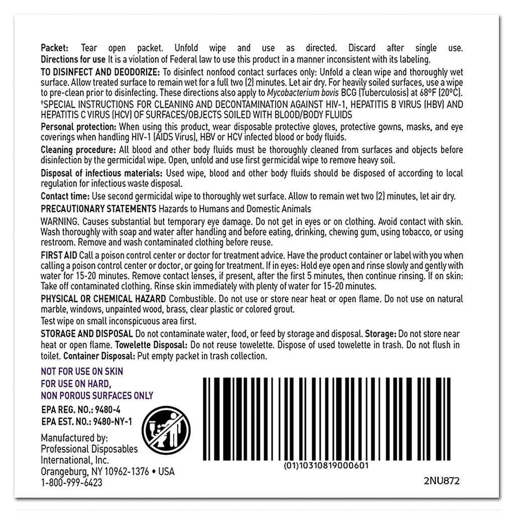 Super Sani-Cloth® Extra Large Germicidal Disinfectant Wipes, Individual Packets U87295