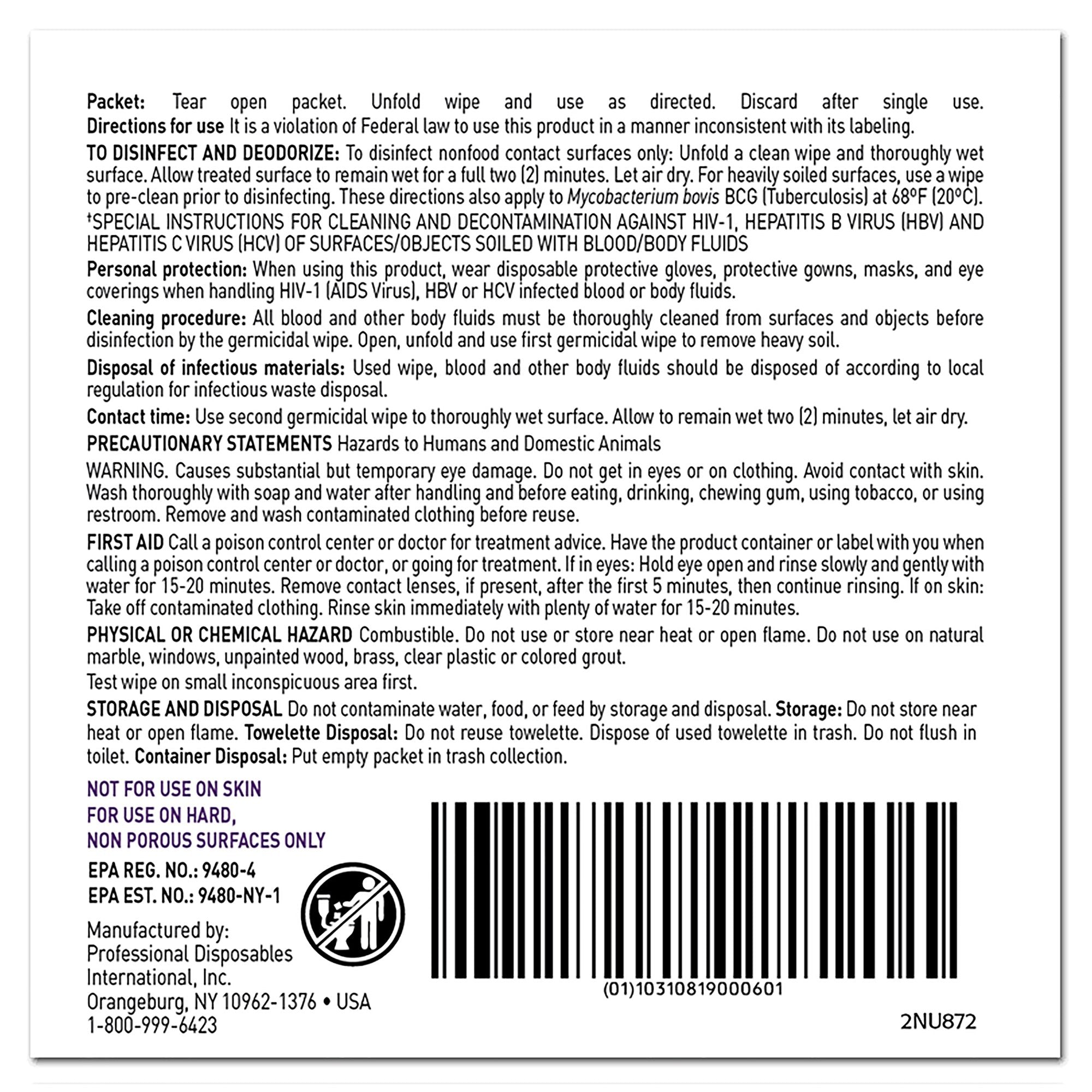 Super Sani-Cloth® Extra Large Germicidal Disinfectant Wipes, Individual Packets U87295