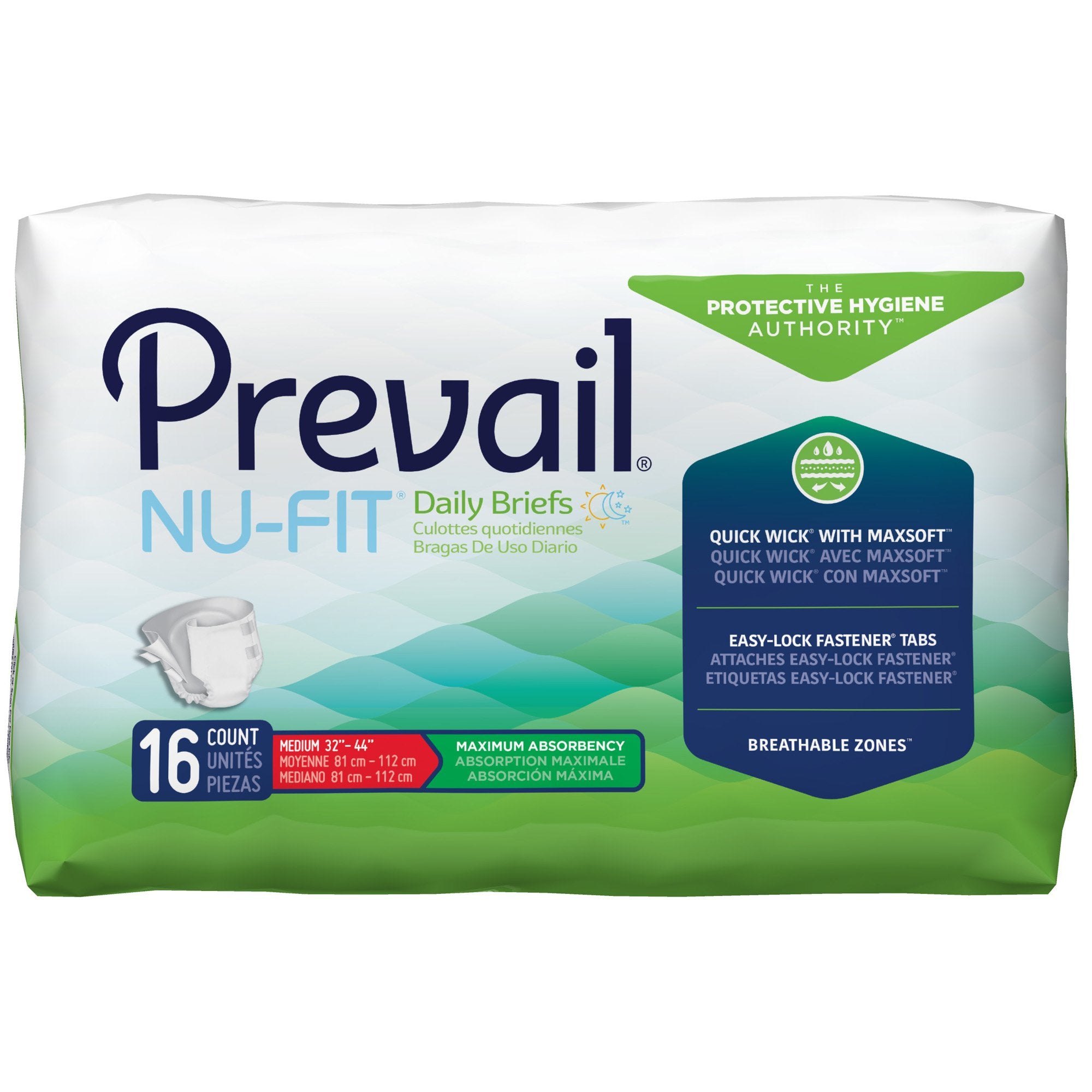 Prevail® Nu-Fit® Maximum Absorbency Incontinence Brief, Medium NU-012/1