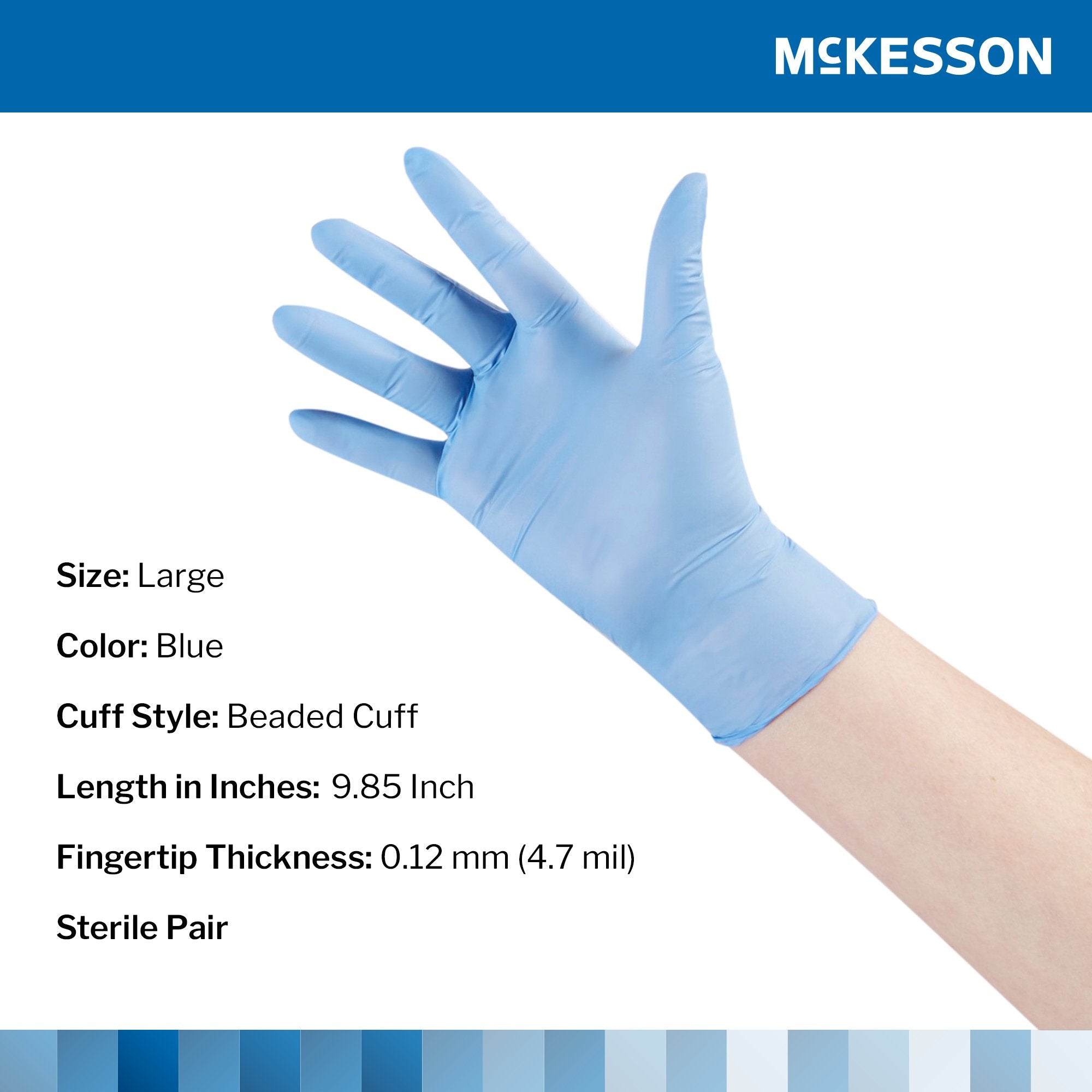 McKesson Confiderm® STR Nitrile Exam Glove, Large, Blue 14-6NSTR6