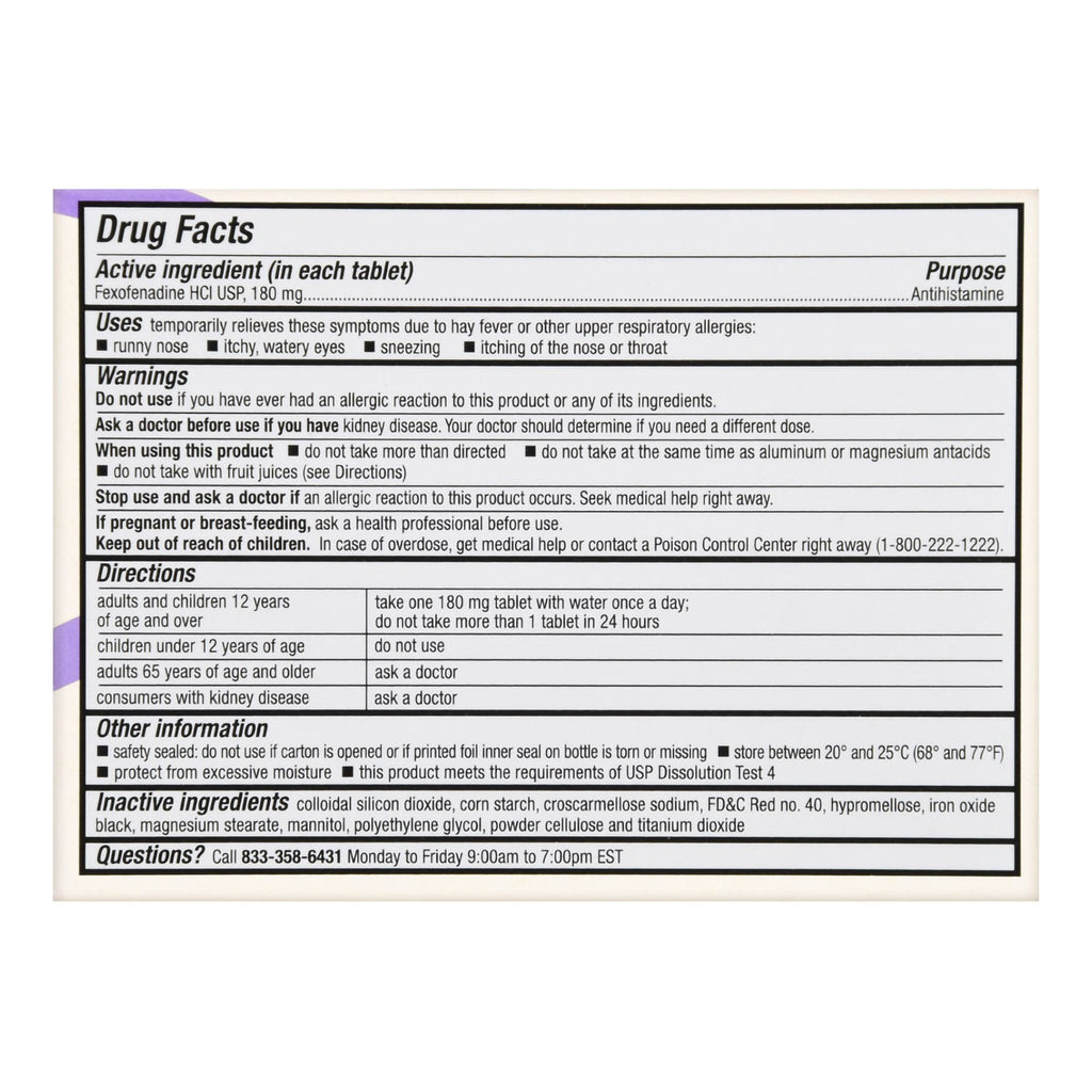 Foster & Thrive™ 24 Hour Allergy Relief Fexofenadine HCl USP 180 mg Tablets 70677100902