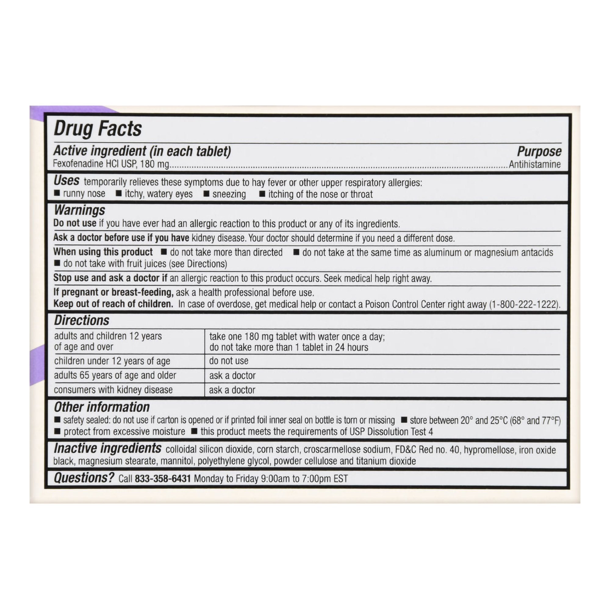 Foster & Thrive™ 24 Hour Allergy Relief Fexofenadine HCl USP 180 mg Tablets 70677100902