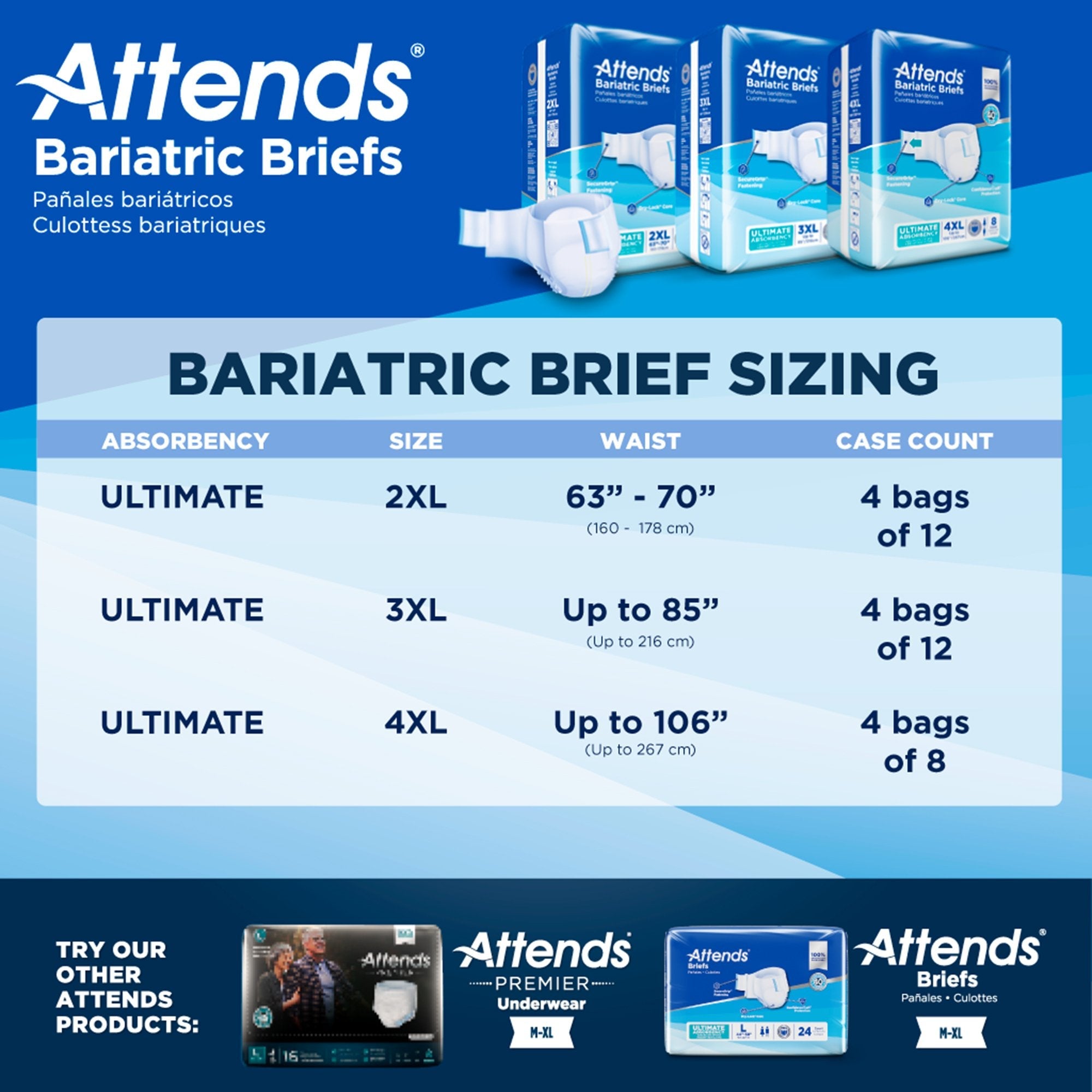 Attends® Bariatric Briefs, 3X-Large DD55