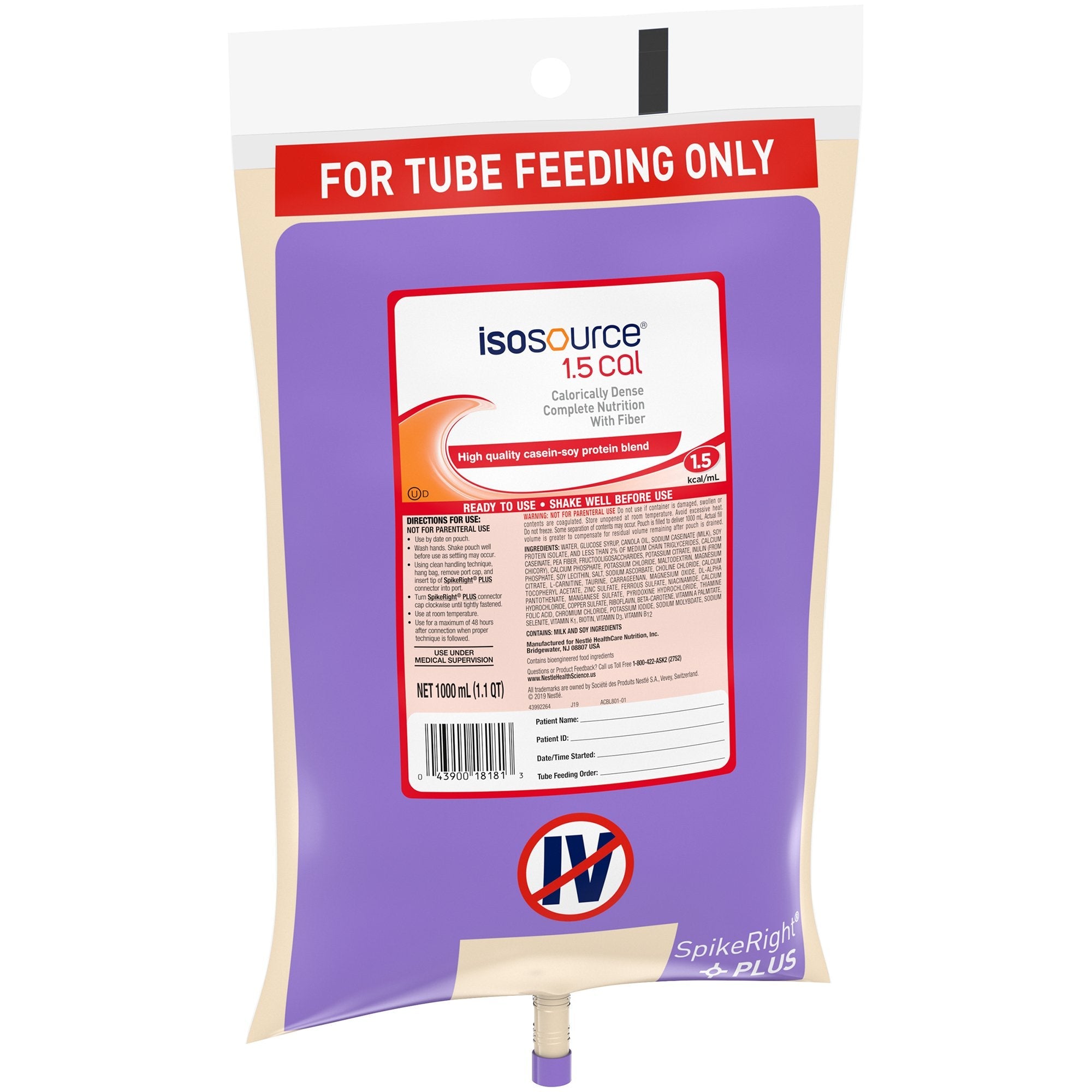 Isosource® 1.5 Cal Tube Feeding Formula, 33.8 oz. Bag 10043900181810