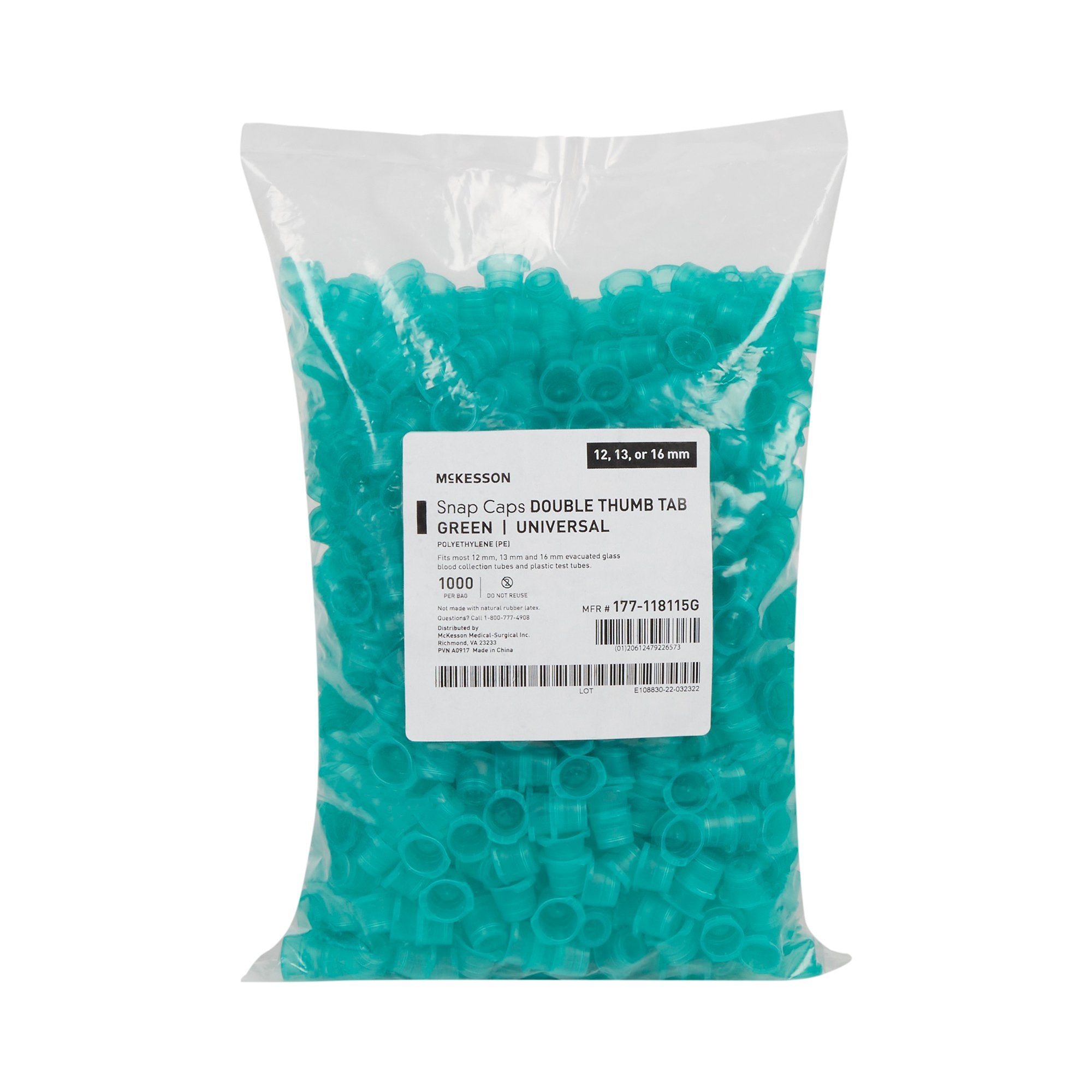 McKesson Green Tube Closure, 12, 13 mm and 16 mm 177-118115G