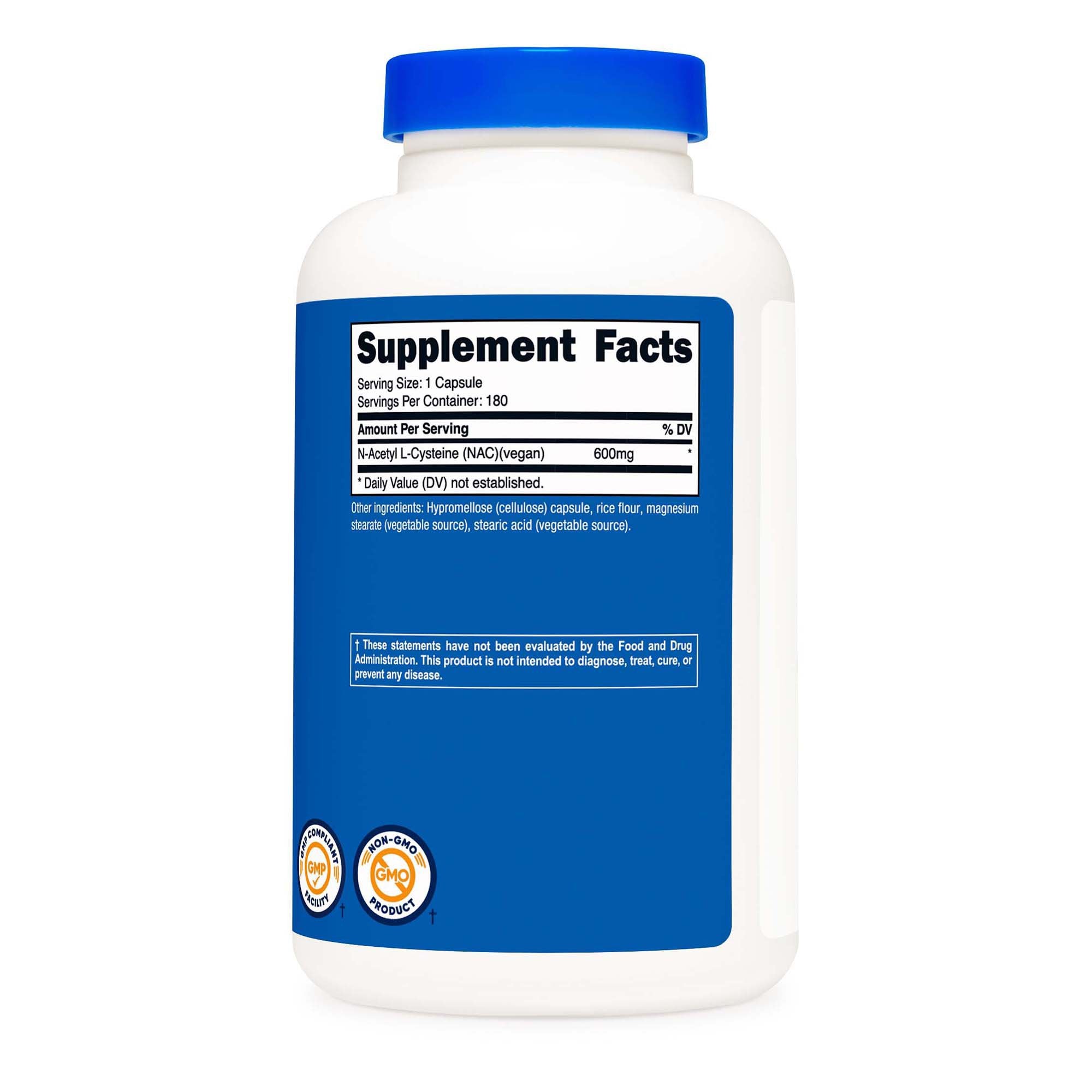 Dietary Supplement nutricost® Acetyl L-Cysteine NAC 600 mg Strength Capsule 180 Per Bottle NTC052101