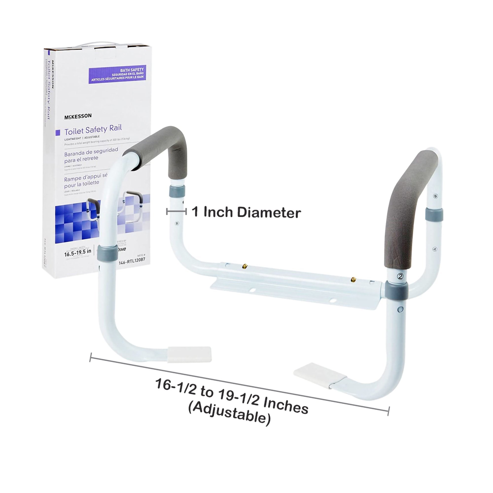 McKesson Toilet Safety Rail, White Steel, Width-Adjustable 146-RTL12087