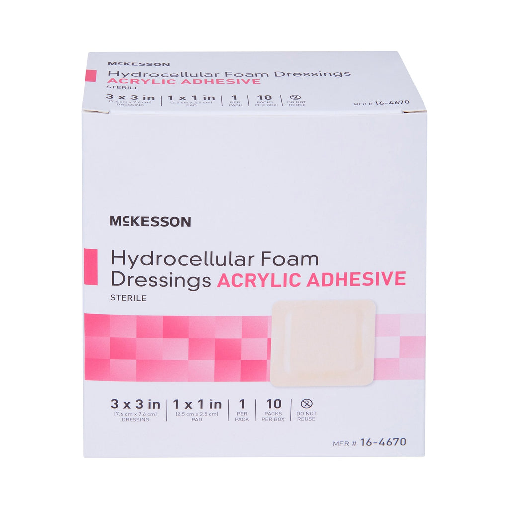 McKesson Adhesive Foam Dressing with Border, 3 x 3 Inch 16-4670