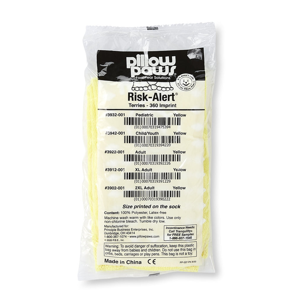 Pillow Paws® Yellow Risk Alert® Terries™ Slipper Socks, XL Adult 3912-001