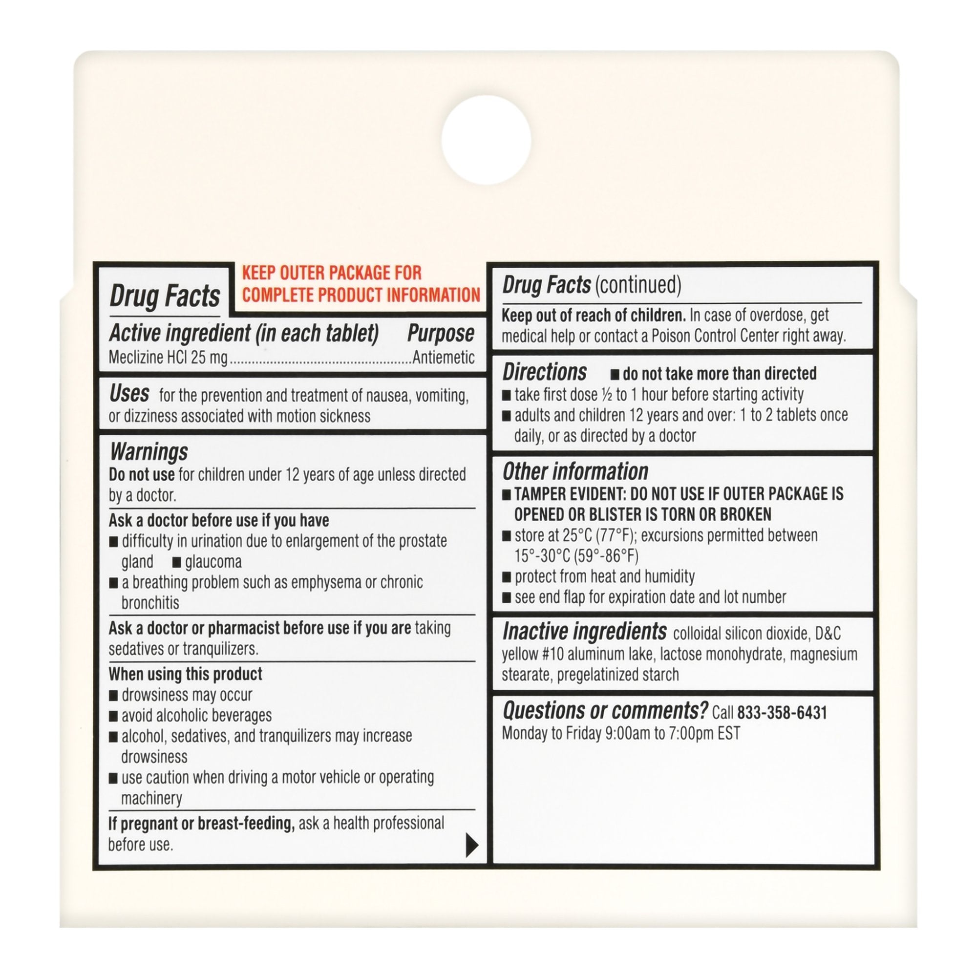 Foster & Thrive™ Less Drowsy Motion Sickness Meclizine HCl 25 mg Tablets 70677108801