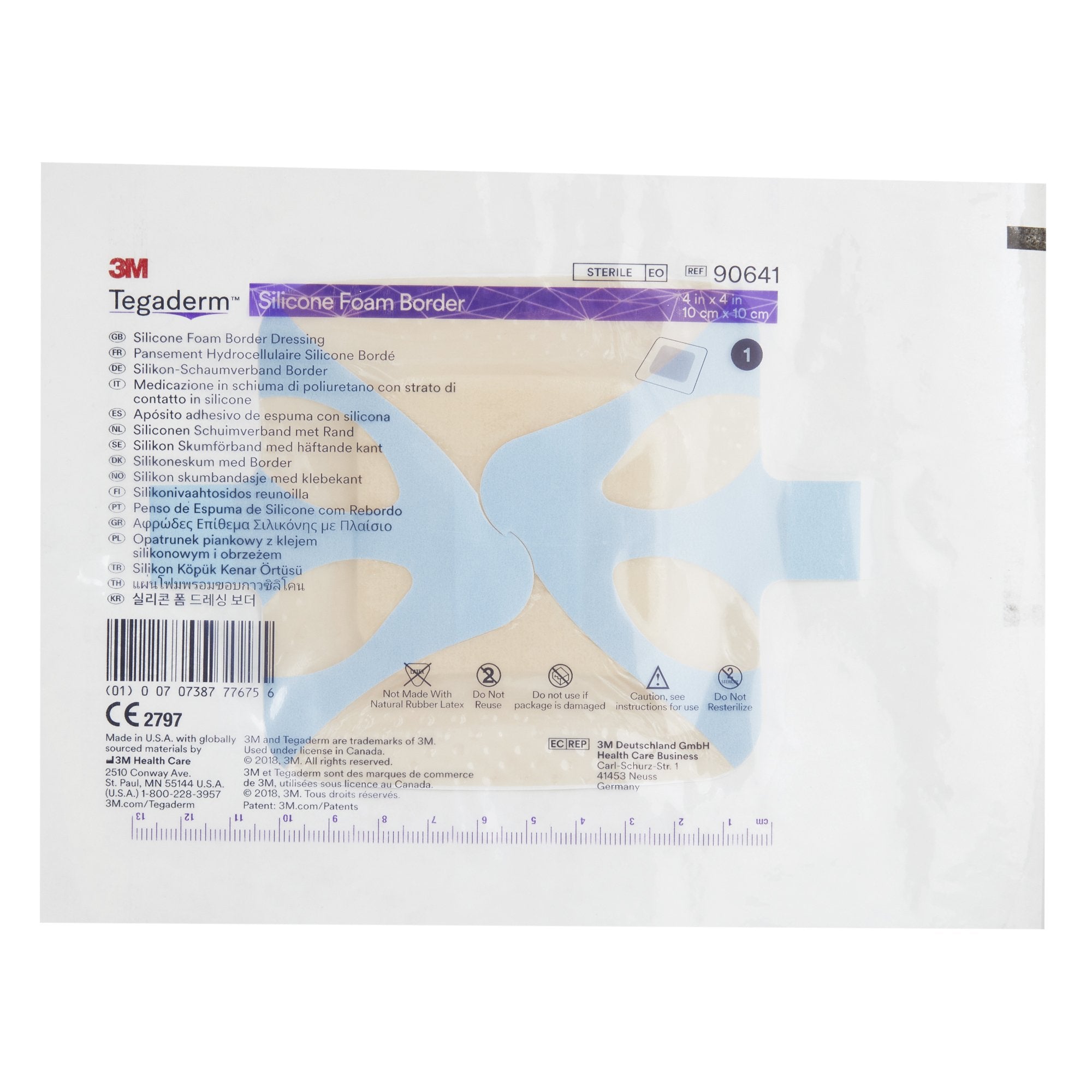 3M™ Tegaderm™ Silicone Adhesive with Border Silicone Foam Dressing, 4 x 4 Inch 90641