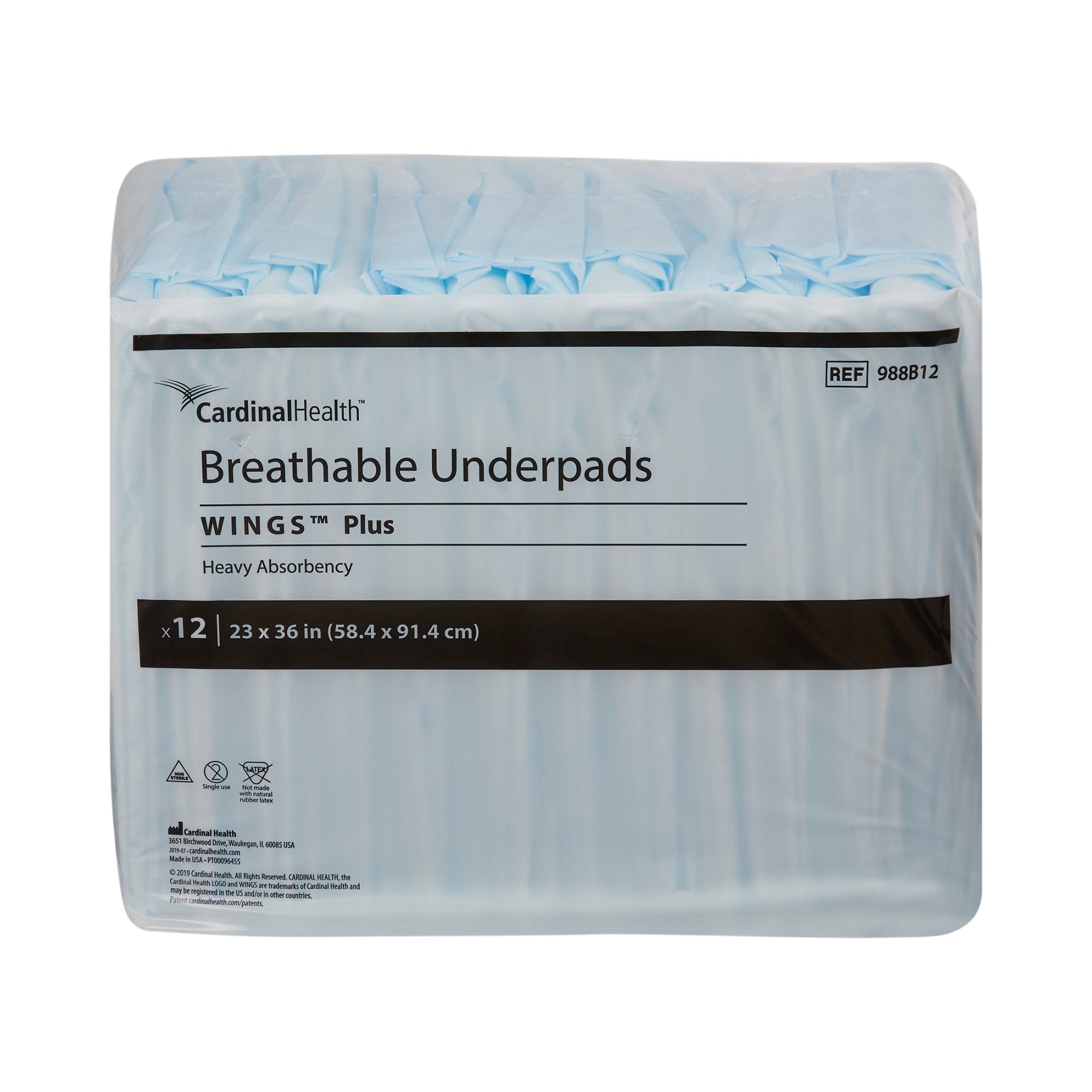 Wings™ Breathable Plus Low Air Loss Underpad, 23 x 36 Inch 988B12