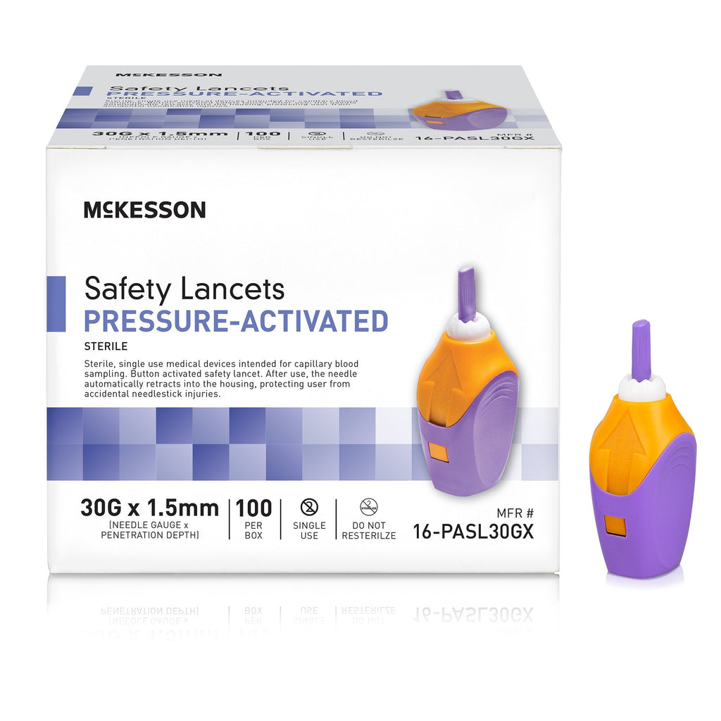 McKesson Pressure Activated Safety Lancets, 30 Gauge, Purple 16-PASL30GX