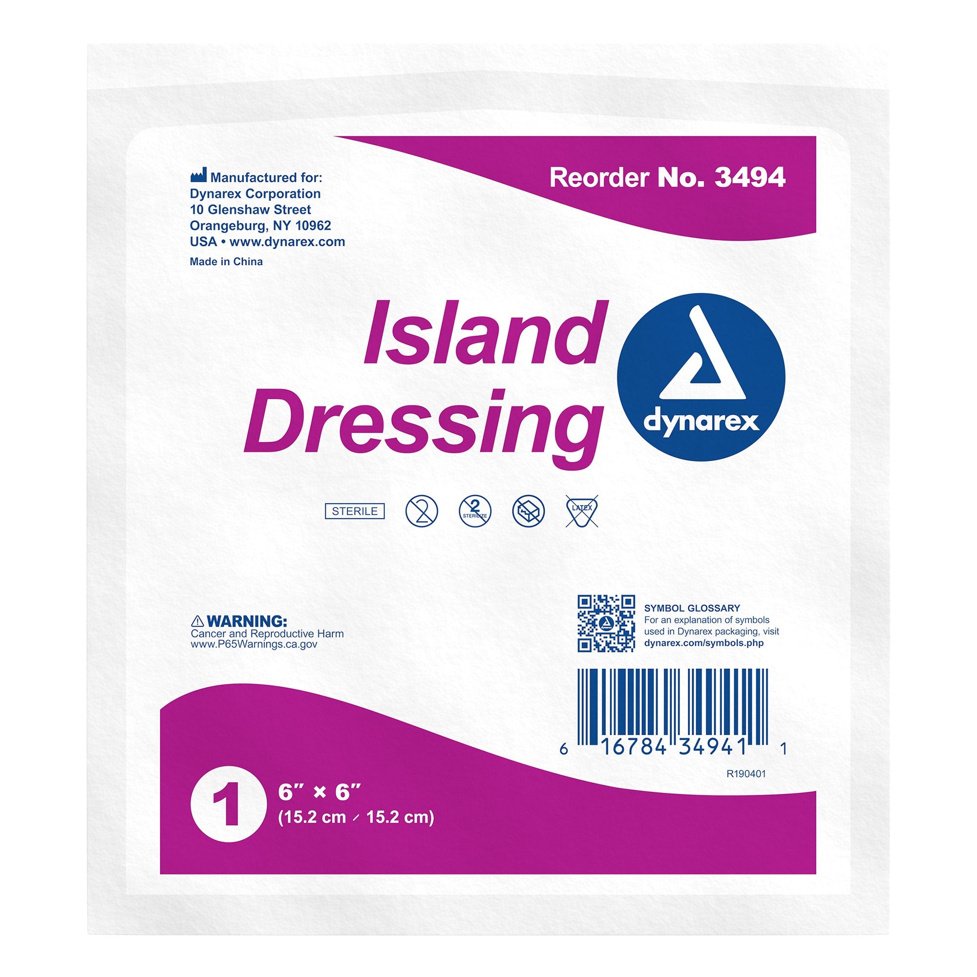 dynarex® White Adhesive Dressing, 6 x 6 Inch 3494