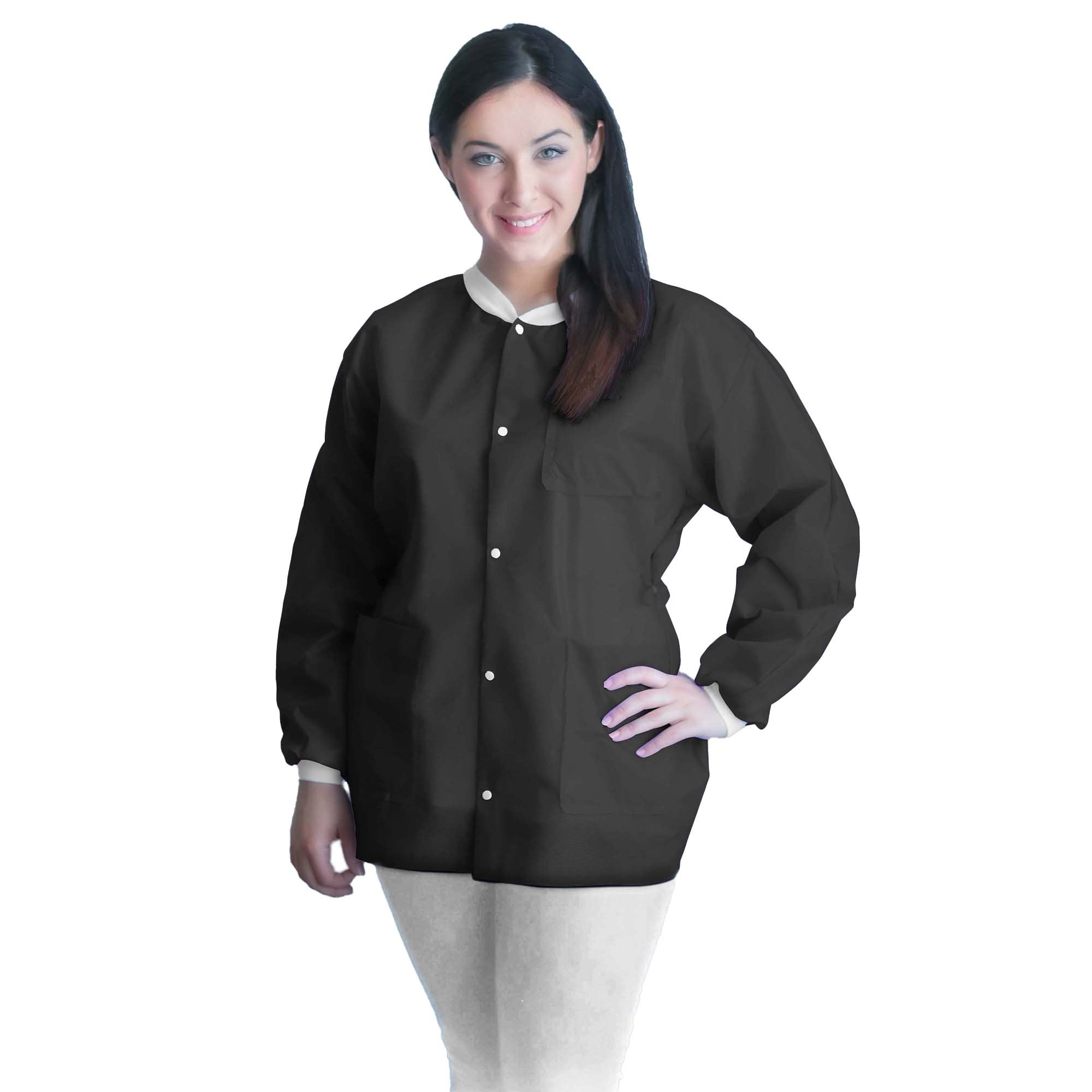 Lab Jacket FitMe™ Black 2X-Large Hip Length 3-Layer SMS Disposable UGJ-6500-XXL
