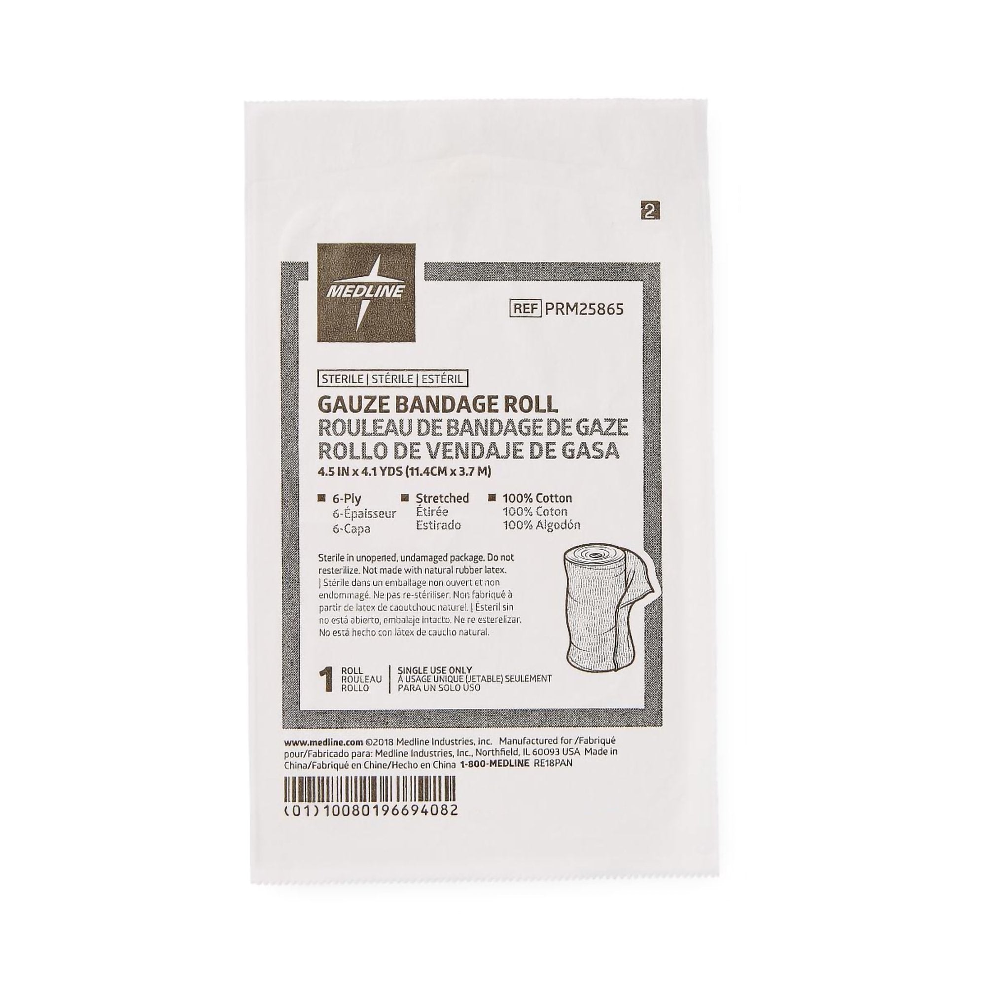 Caring® Sterile Fluff Bandage Roll, 4-1/2 Inch x 4-1/10 Yard, 6-Ply PRM25865