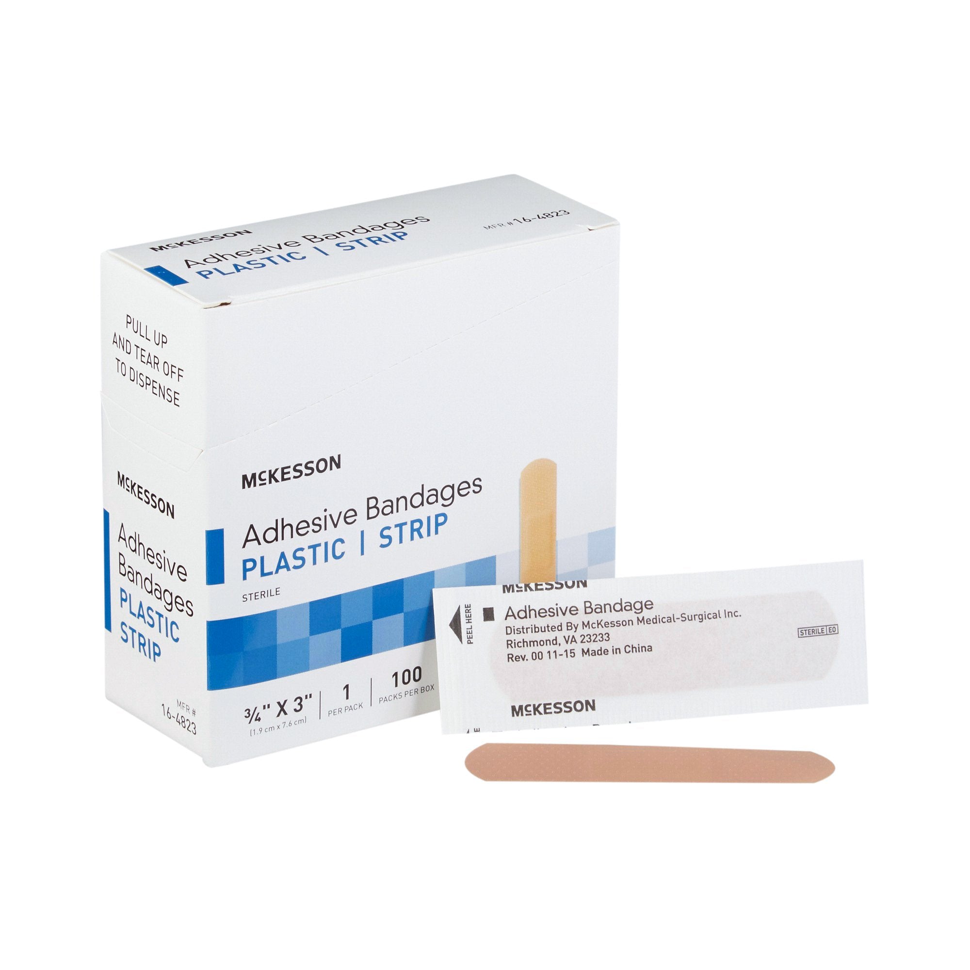 McKesson Adhesive Strip/Plastic Patch, 3/4 x 3 Inch 16-4823