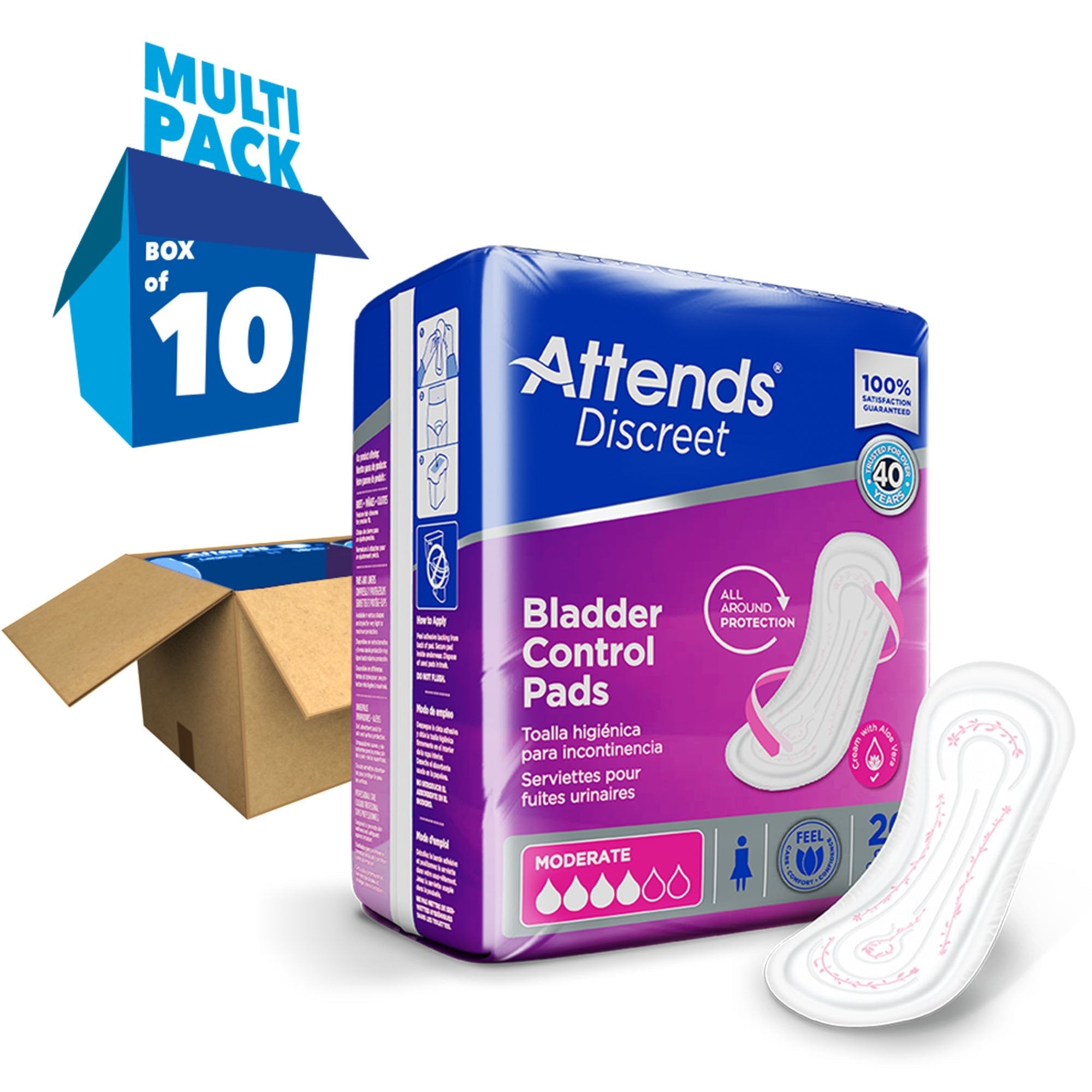 Attends® Discreet Women's Moderate Bladder Control Pad, 10½-Inch Length ADPMOD
