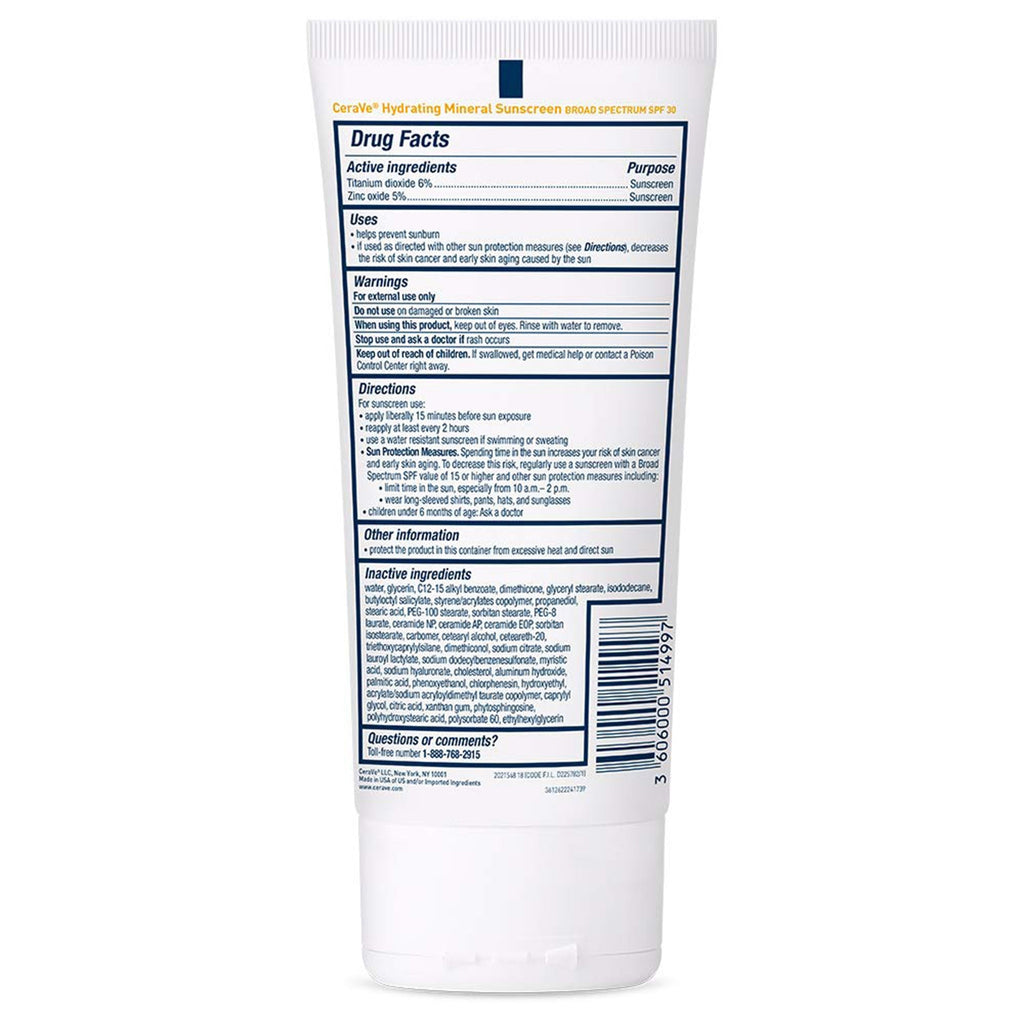 Sunscreen CeraVe® Hydrating Mineral SPF 30 Lotion 5 oz. Tube 60600051499
