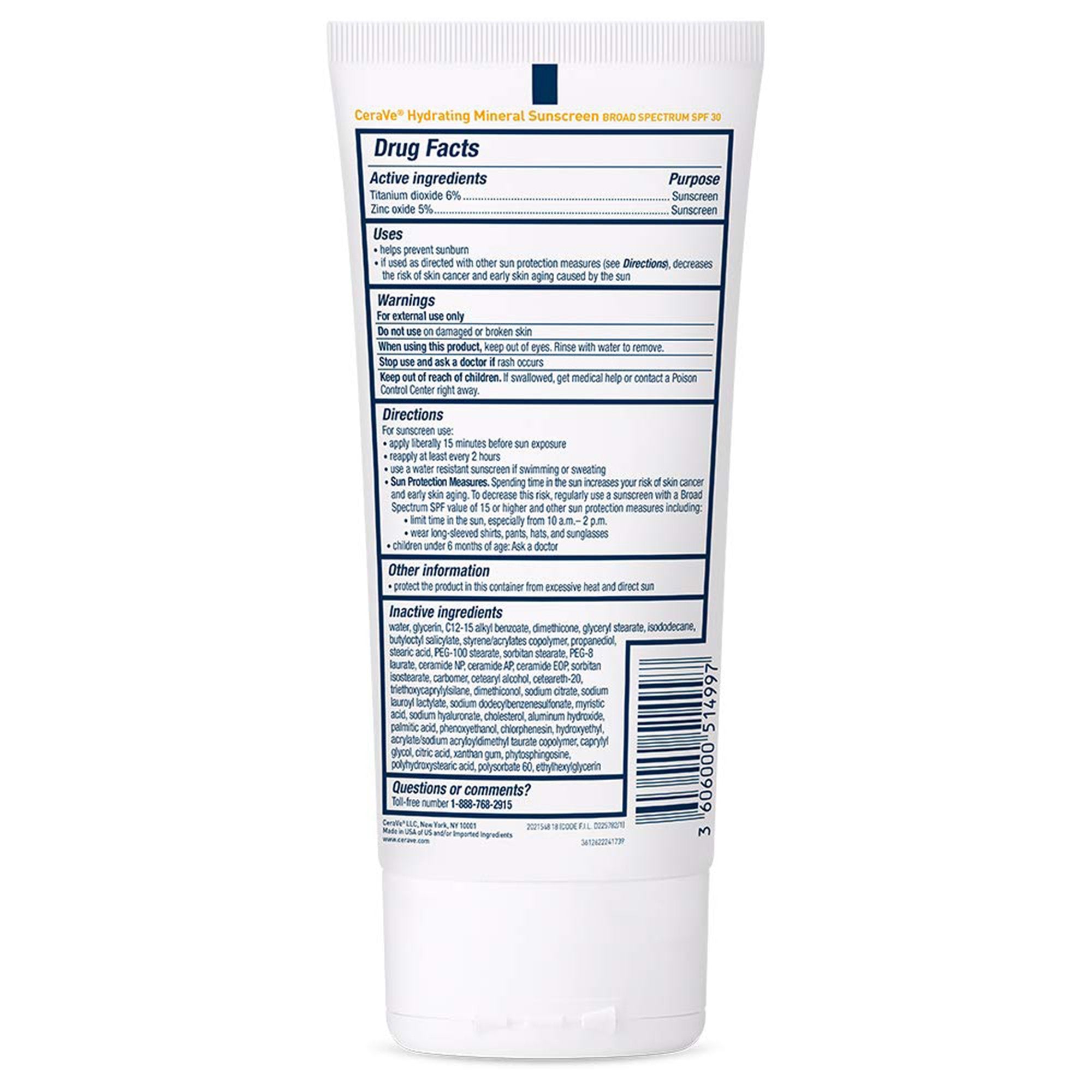 Sunscreen CeraVe® Hydrating Mineral SPF 30 Lotion 5 oz. Tube 60600051499
