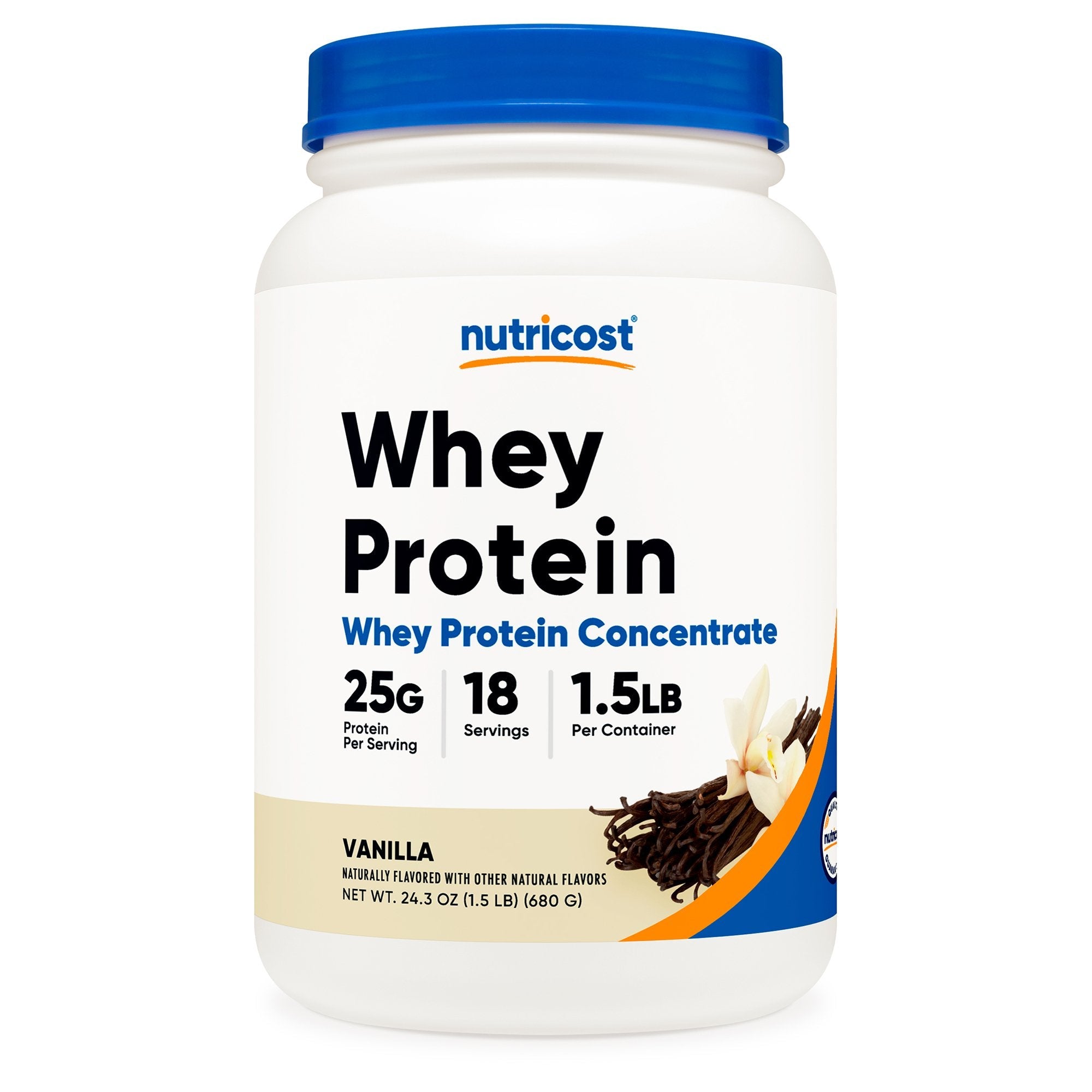 Oral Supplement Nutricost Whey Protein Concentrate Vanilla Flavor Powder 1.5 lb. Canister NCW025101