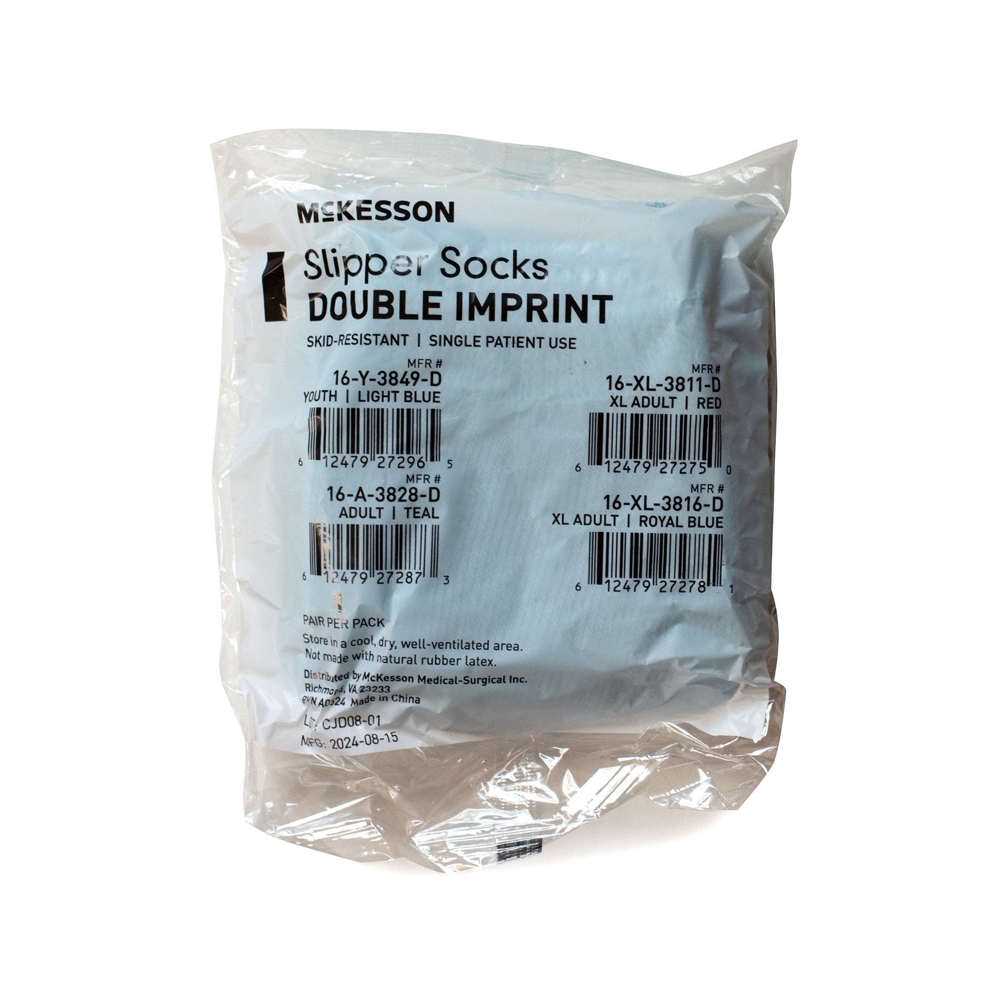 Slipper Socks McKesson Unisex Adult Double Tread Single Patient Use Teal 16-A-3828-D