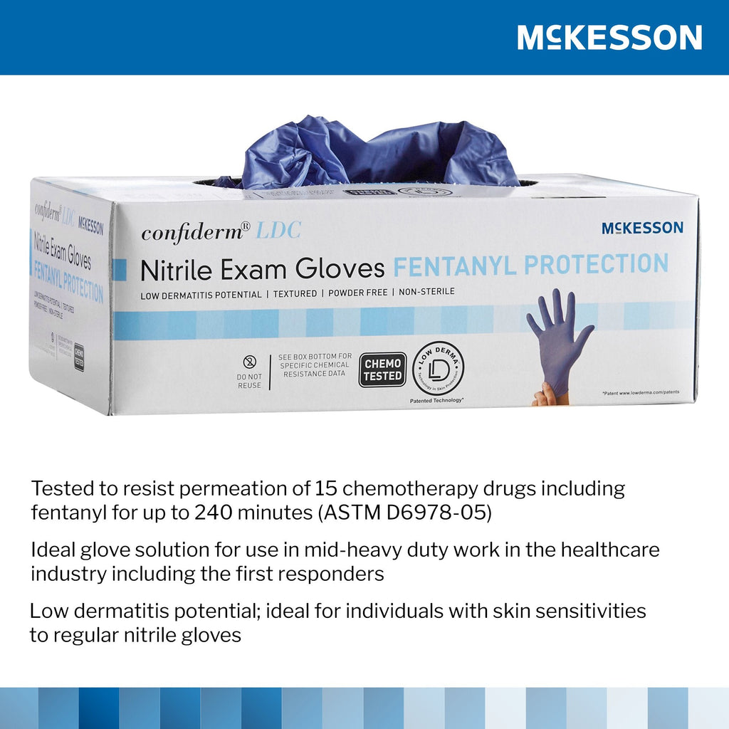 McKesson Confiderm® LDC Nitrile Exam Glove, Large, Blue 14-6N46C
