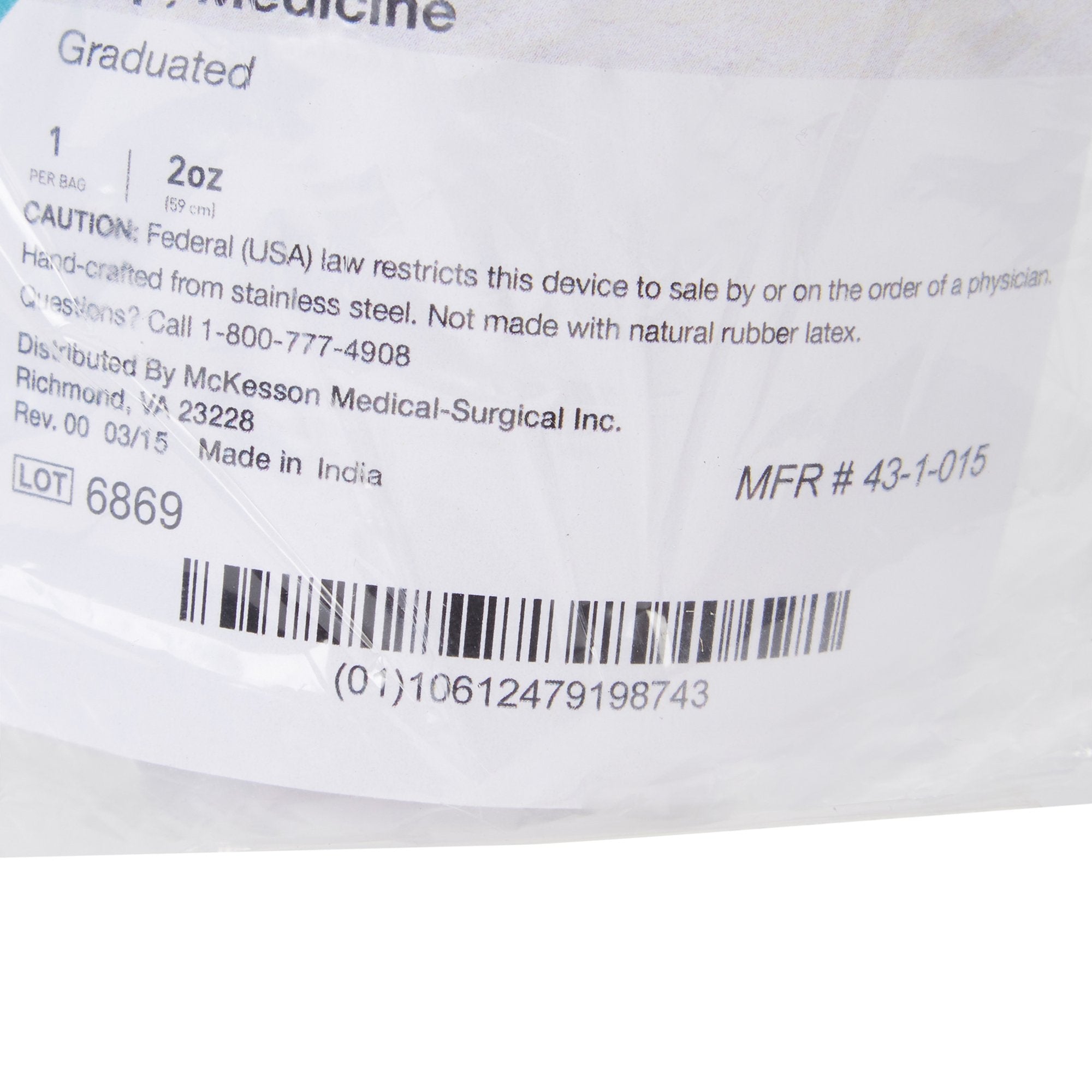 McKesson Argent™ Stainless Steel Graduated Medicine Cup, 2-ounce capacity 43-1-015
