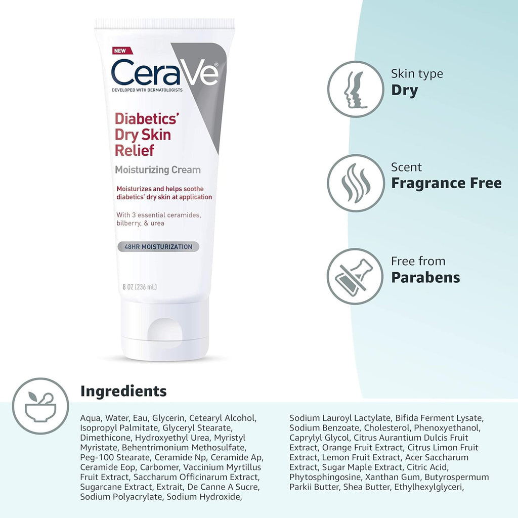 Hand and Body Moisturizer CeraVe® Diabetics' Dry Skin Relief 8 oz. Tube Unscented Cream 60600051215