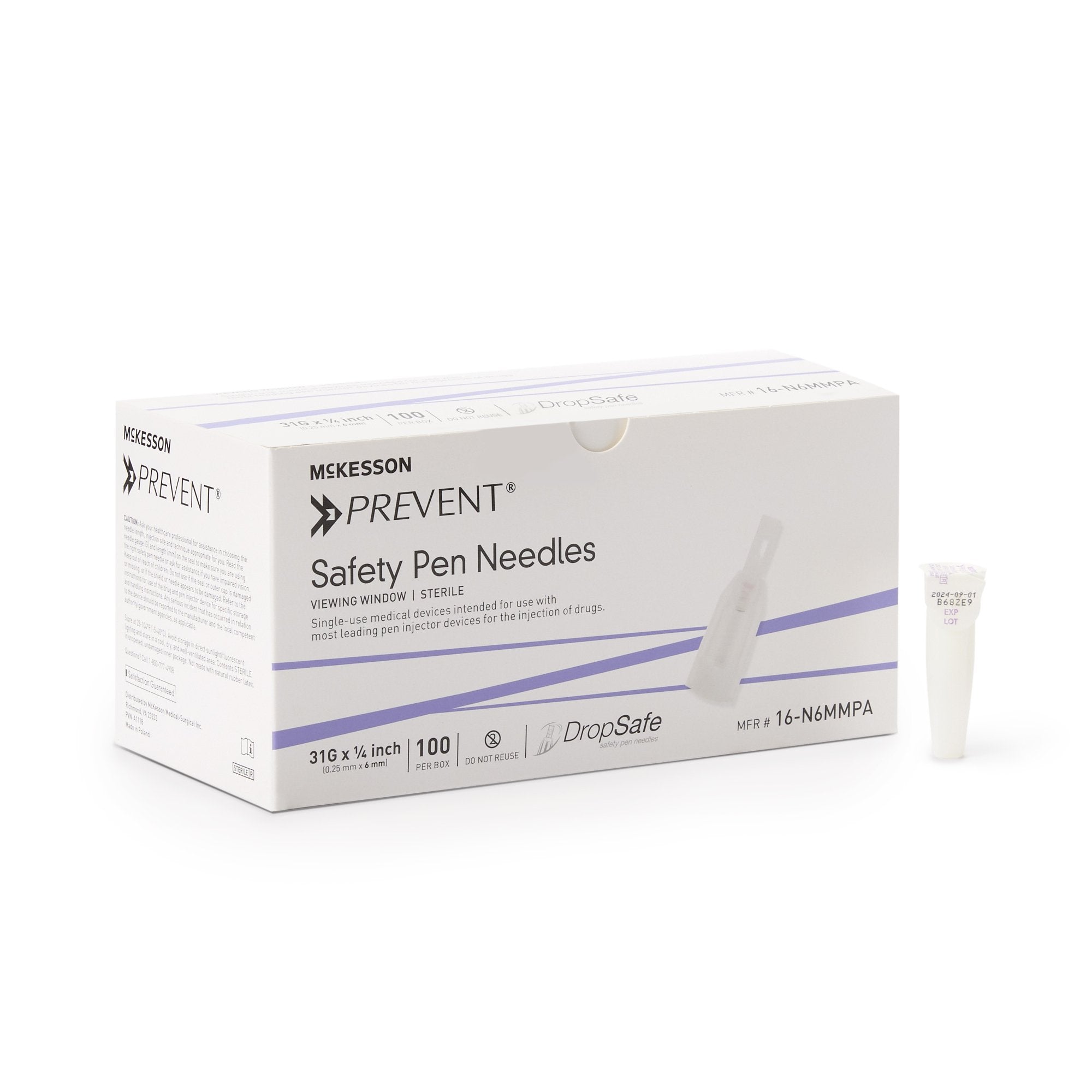 McKesson Prevent® Safety Insulin Pen Needle, 31 Gauge, 6 mm Length 16-N6MMPA