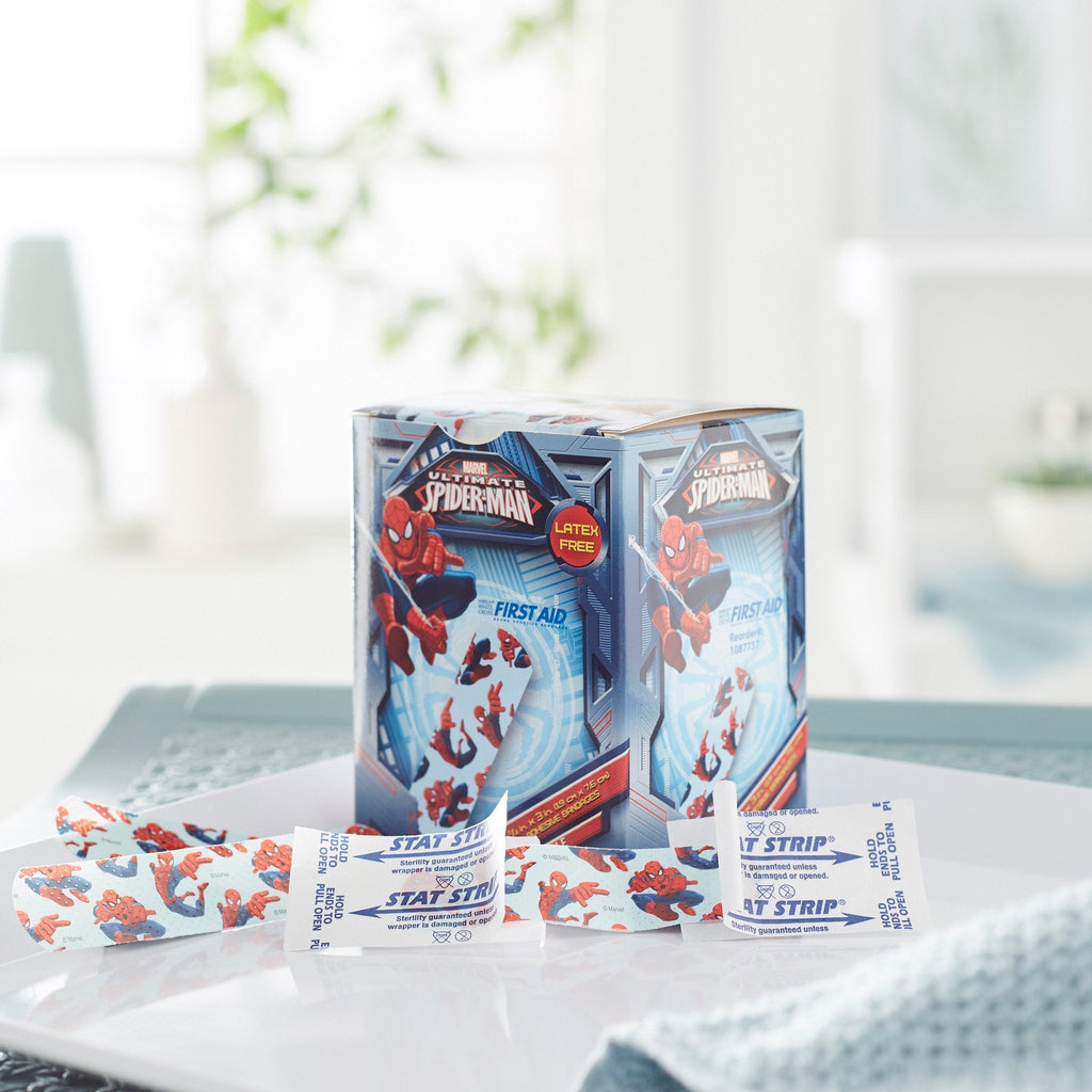 American White Cross Stat Strip Adhesive Strip, 3/4 x 3 Inch, Spider-Man Design 1087737