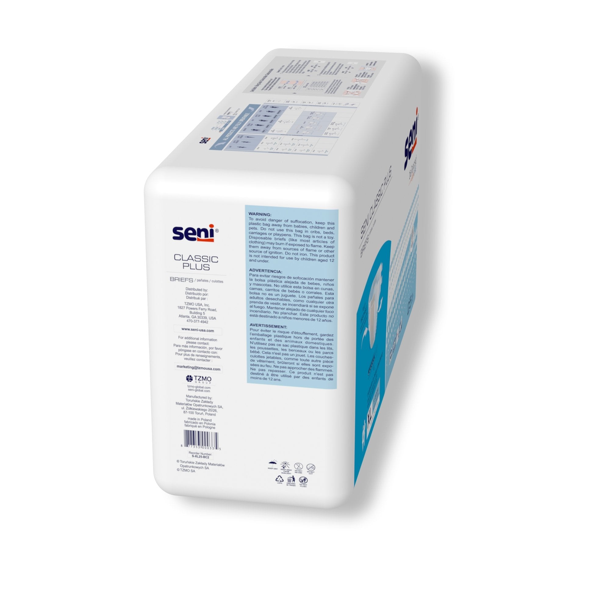 Seni® Classic Plus Moderate to Heavy Absorbency Incontinence Brief, Extra Large S-XL25-BC2