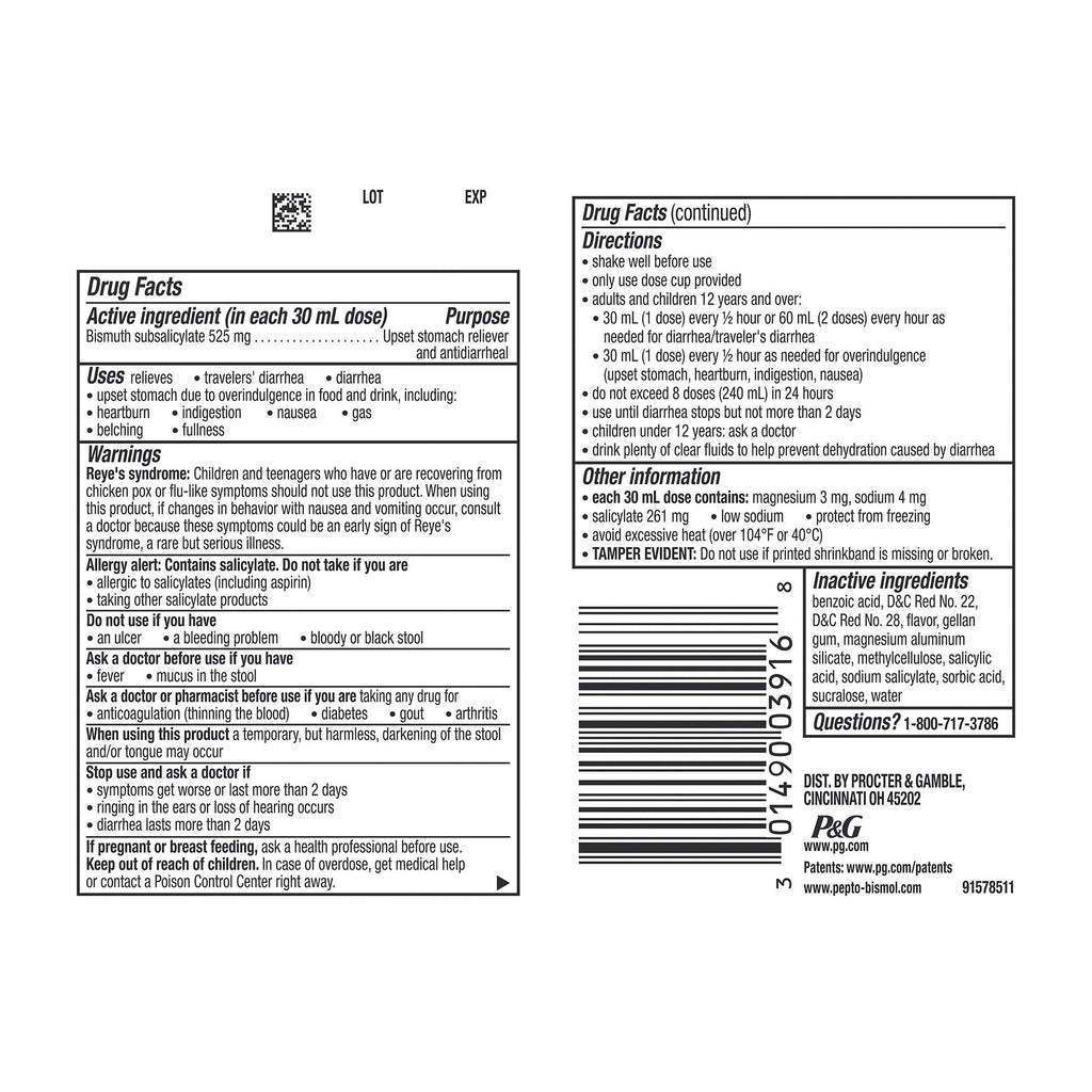 Pepto Bismol® Bismuth Subsalicylate Anti-Diarrheal 37000003204