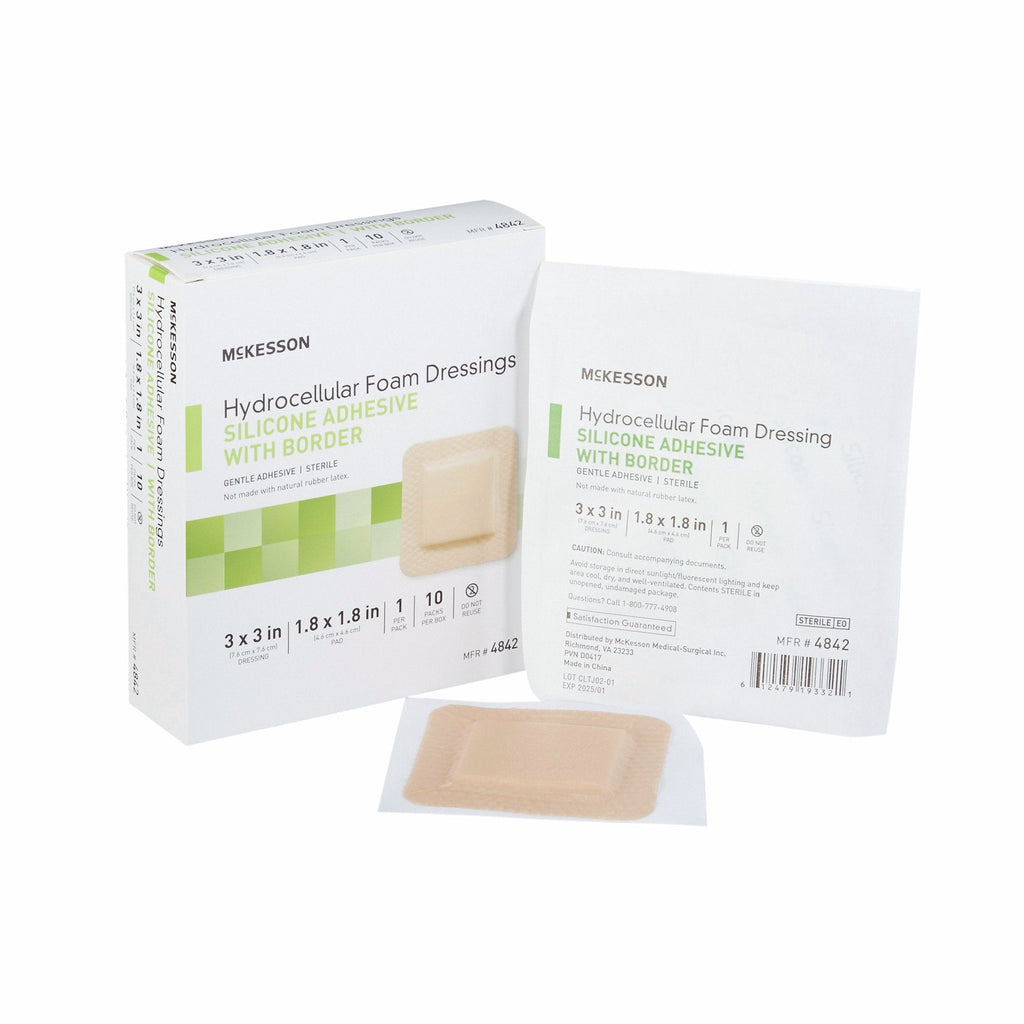 McKesson Silicone Adhesive with Border Silicone Foam Dressing, 3 x 3 Inch 4842