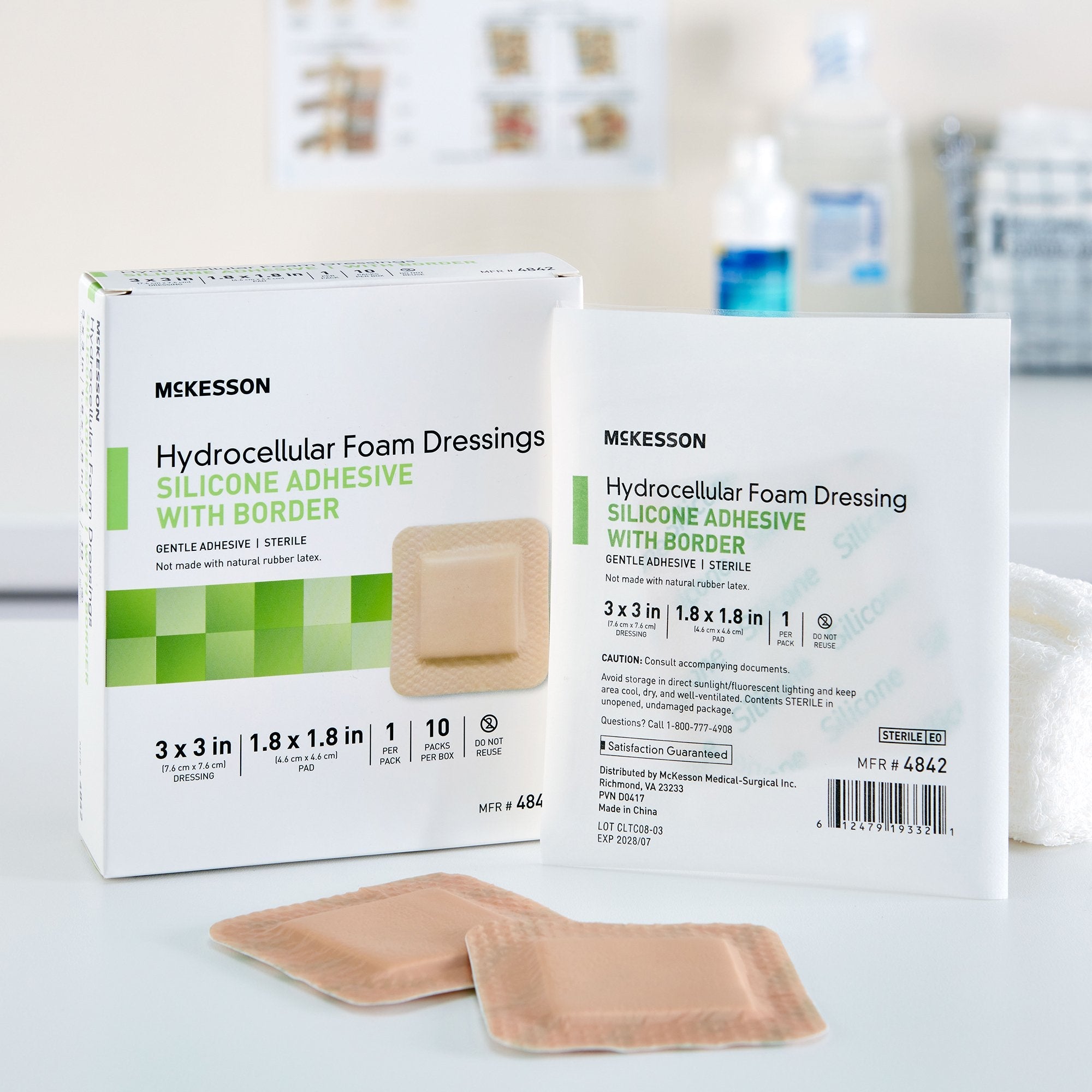 McKesson Silicone Adhesive with Border Silicone Foam Dressing, 3 x 3 Inch 4842