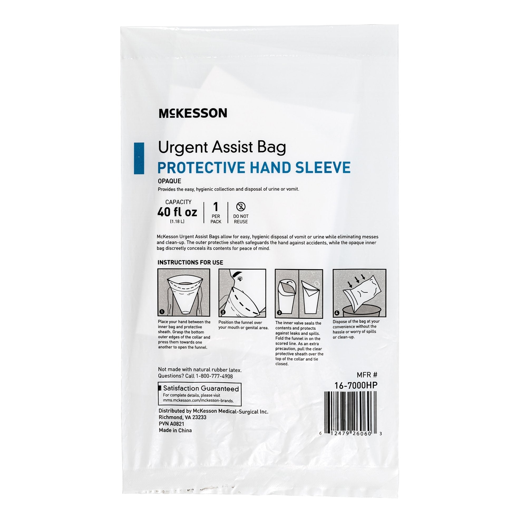 McKesson Urgent Assist/Emesis Bag with Protective Hand Sleeve 16-7000HP