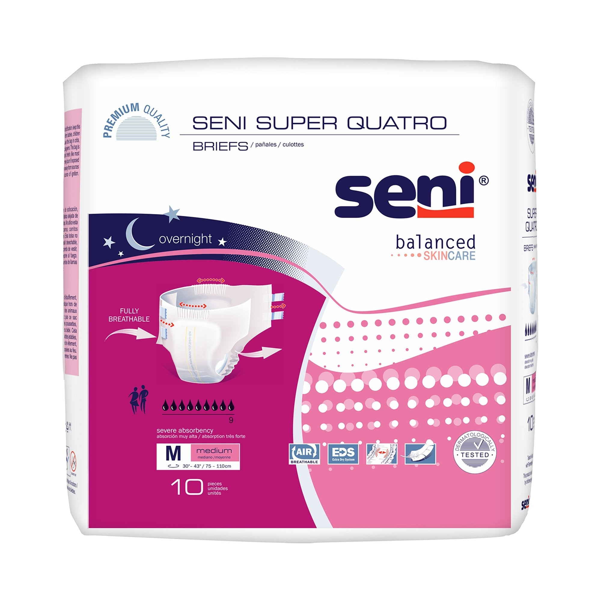 Seni® Super Quatro Severe Absorbency Incontinence Brief, Medium S-ME10-BQ1