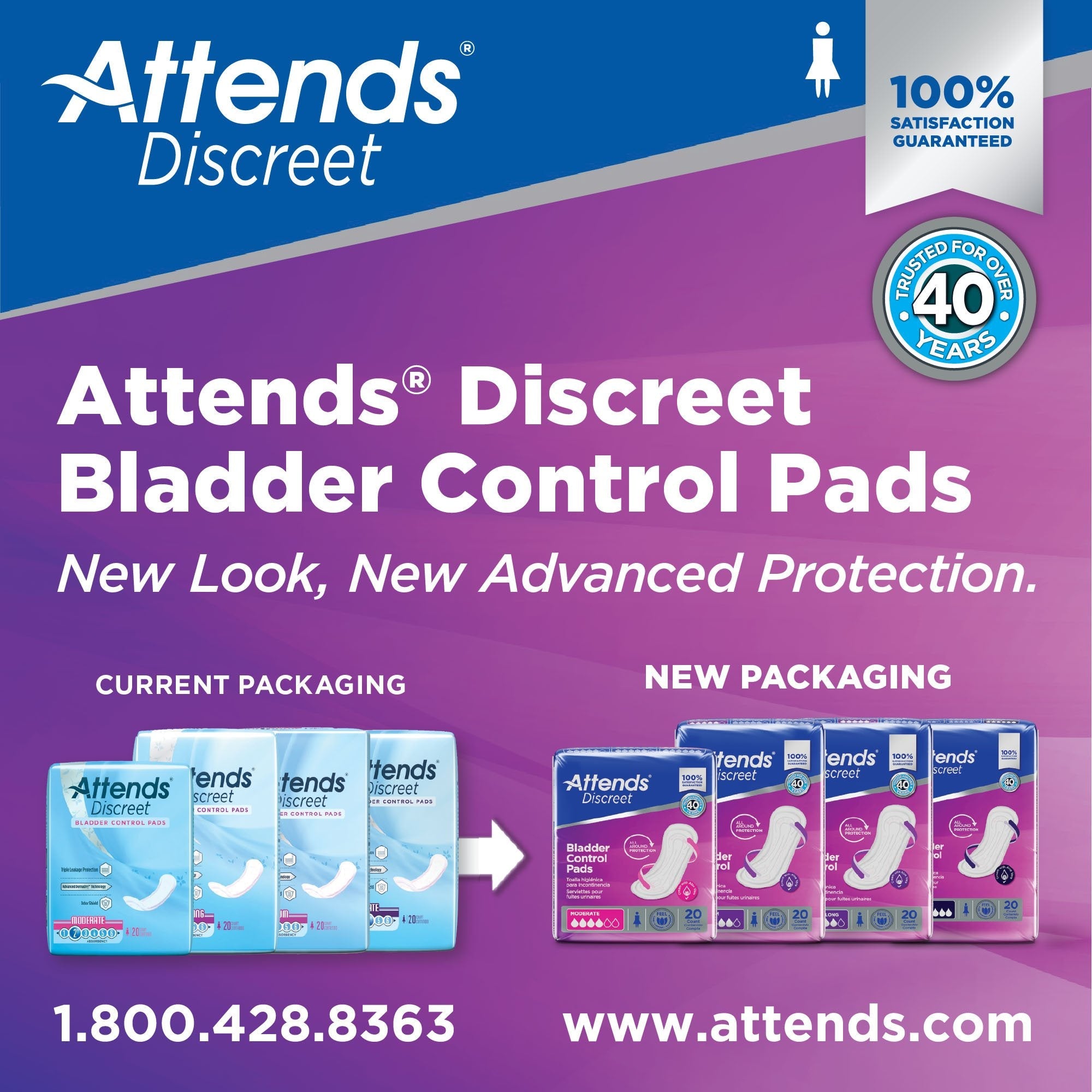 Attends® Discreet Women's Moderate Bladder Control Pad, 10½-Inch Length ADPMOD
