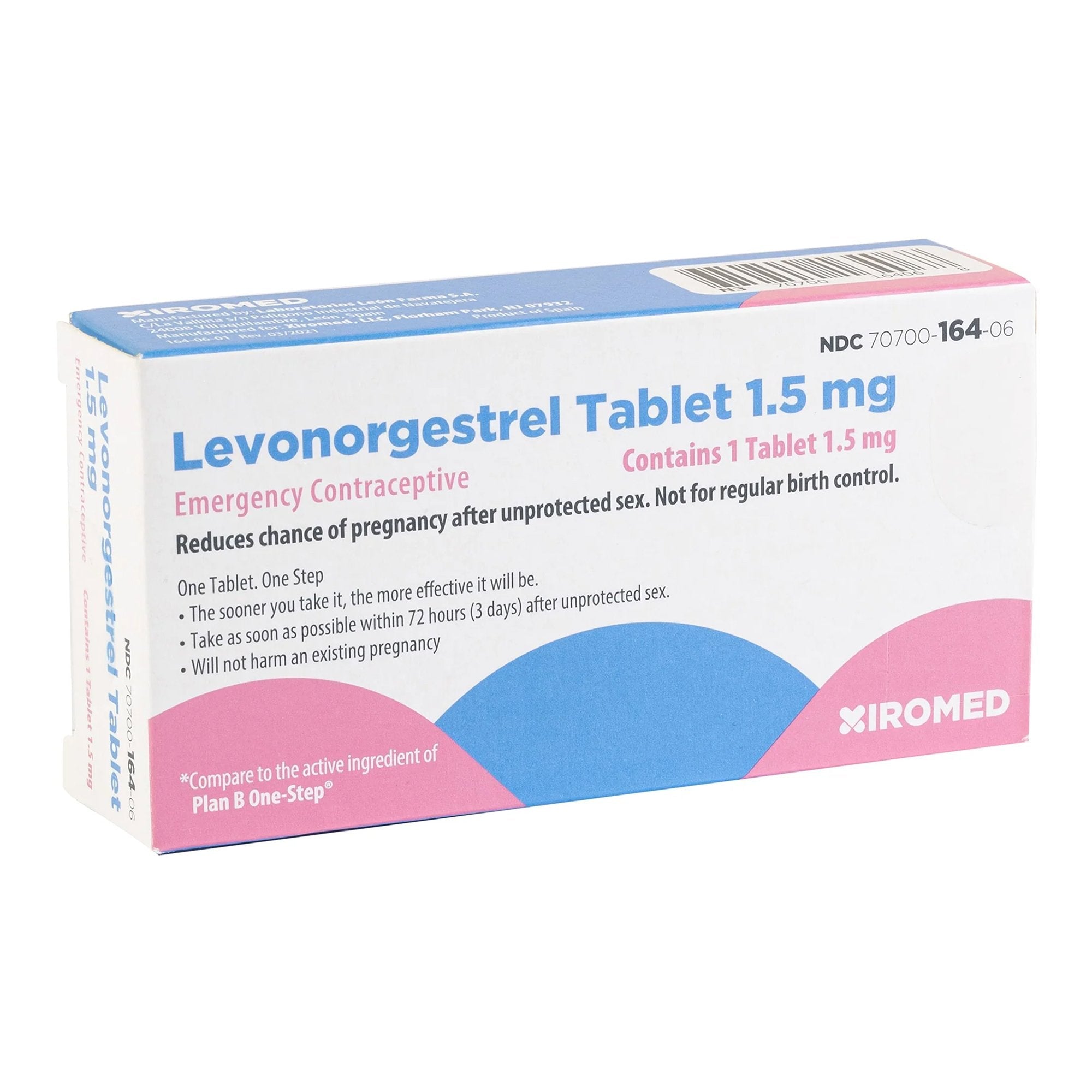 Levonorgestrel 1.5 mg Tablet 1 Tablet 70700016406
