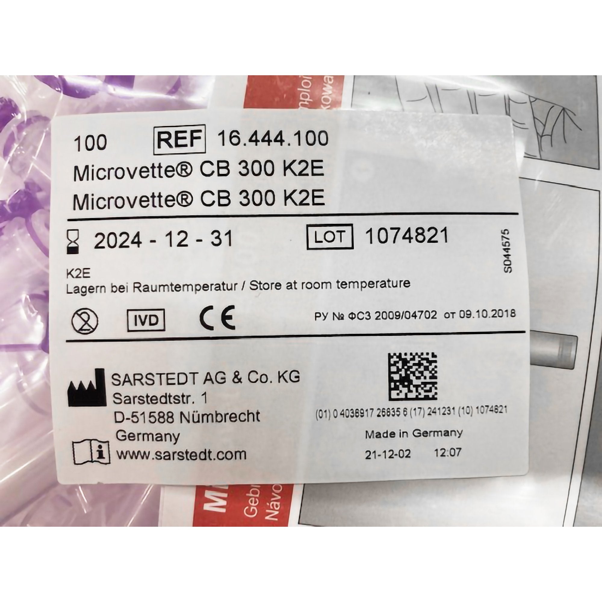 Microvette® CB 300 Capillary Blood Collection Tube, 300 µL, 10.8 x 43.7 mm 16.444.100