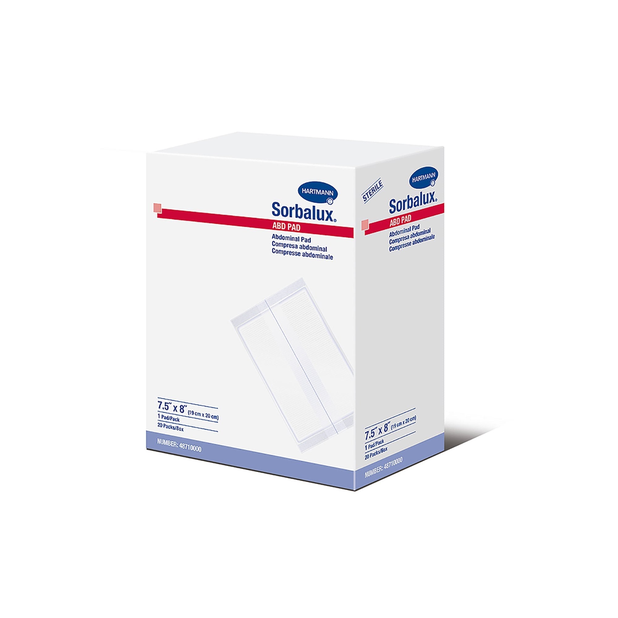 Sorbalux® ABD Sterile Abdominal Pad, 7-1/2 x 8 Inch, 1-Ply 48710000