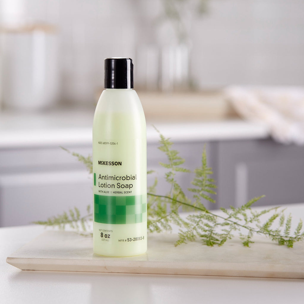 McKesson Antimicrobial Lotion Soap, Herbal Scent, With Aloe, 8-ounce bottle 53-28083-8