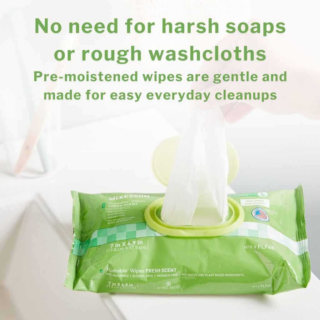 McKesson Flushable* Wet Wipes - Unscented, 96 Wet Wipes per Pack FLU96