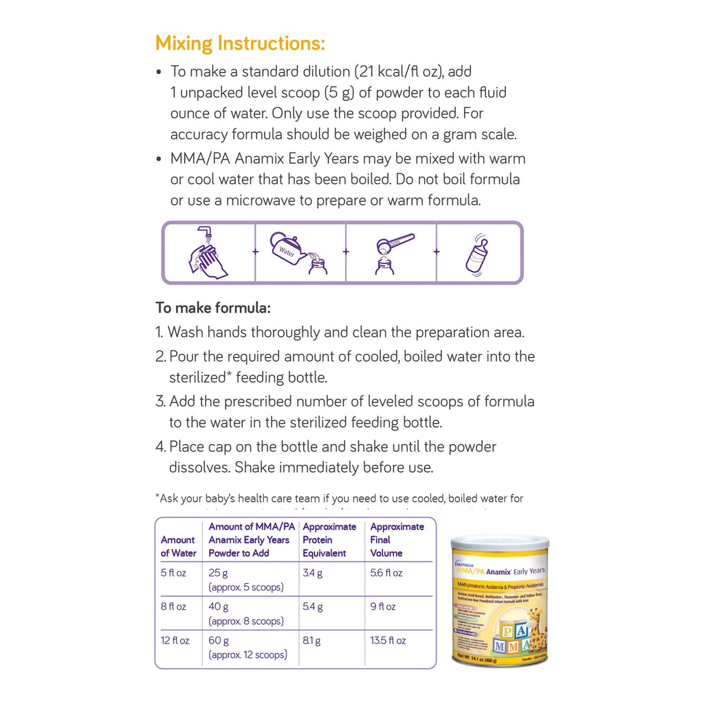 MMA/PA Anamix® Early Years Amino Acid–Based, Methionine-, Threonine-Free Formula 90215