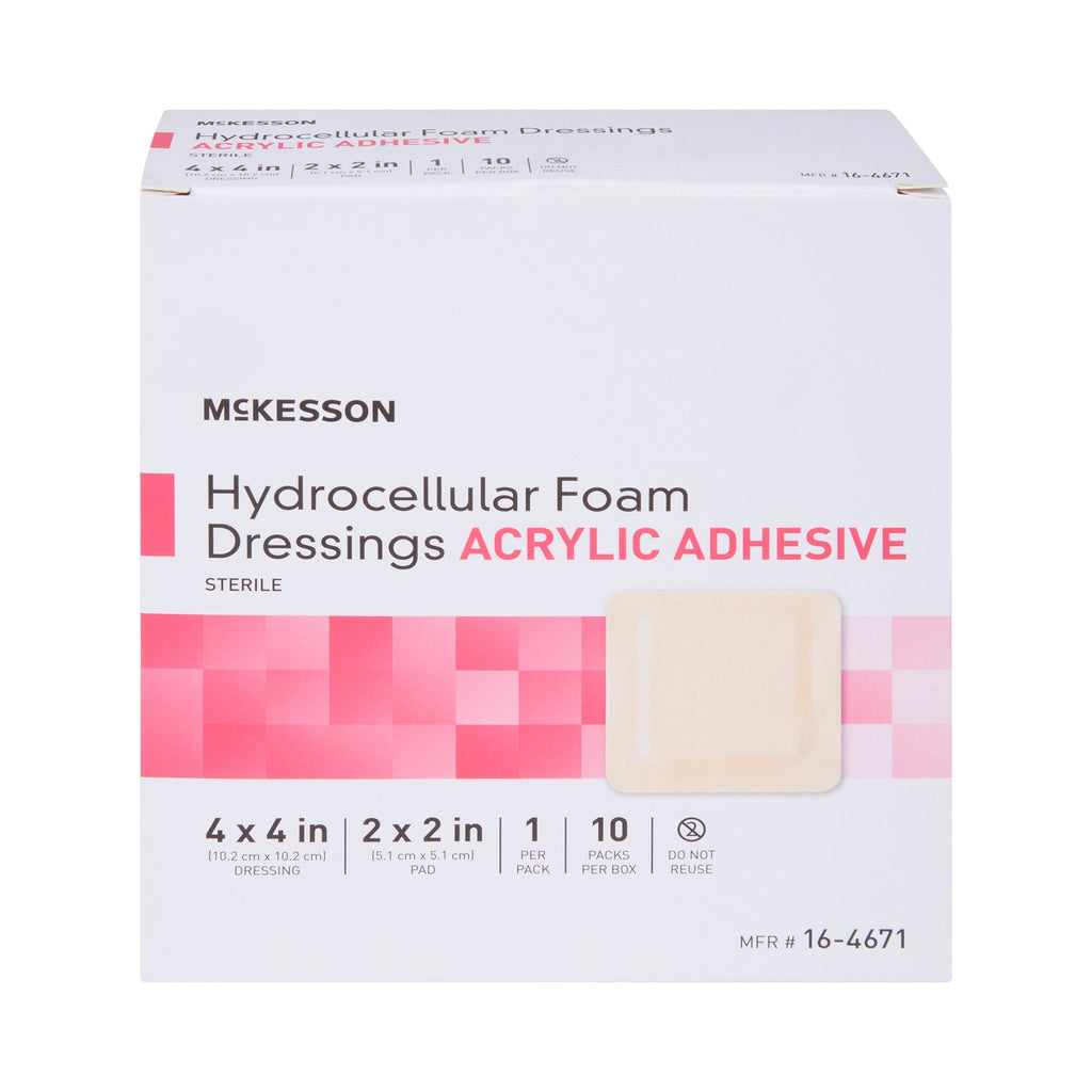 McKesson Acrylic Adhesive with Border Foam Dressing, 4 x 4 Inch 16-4671