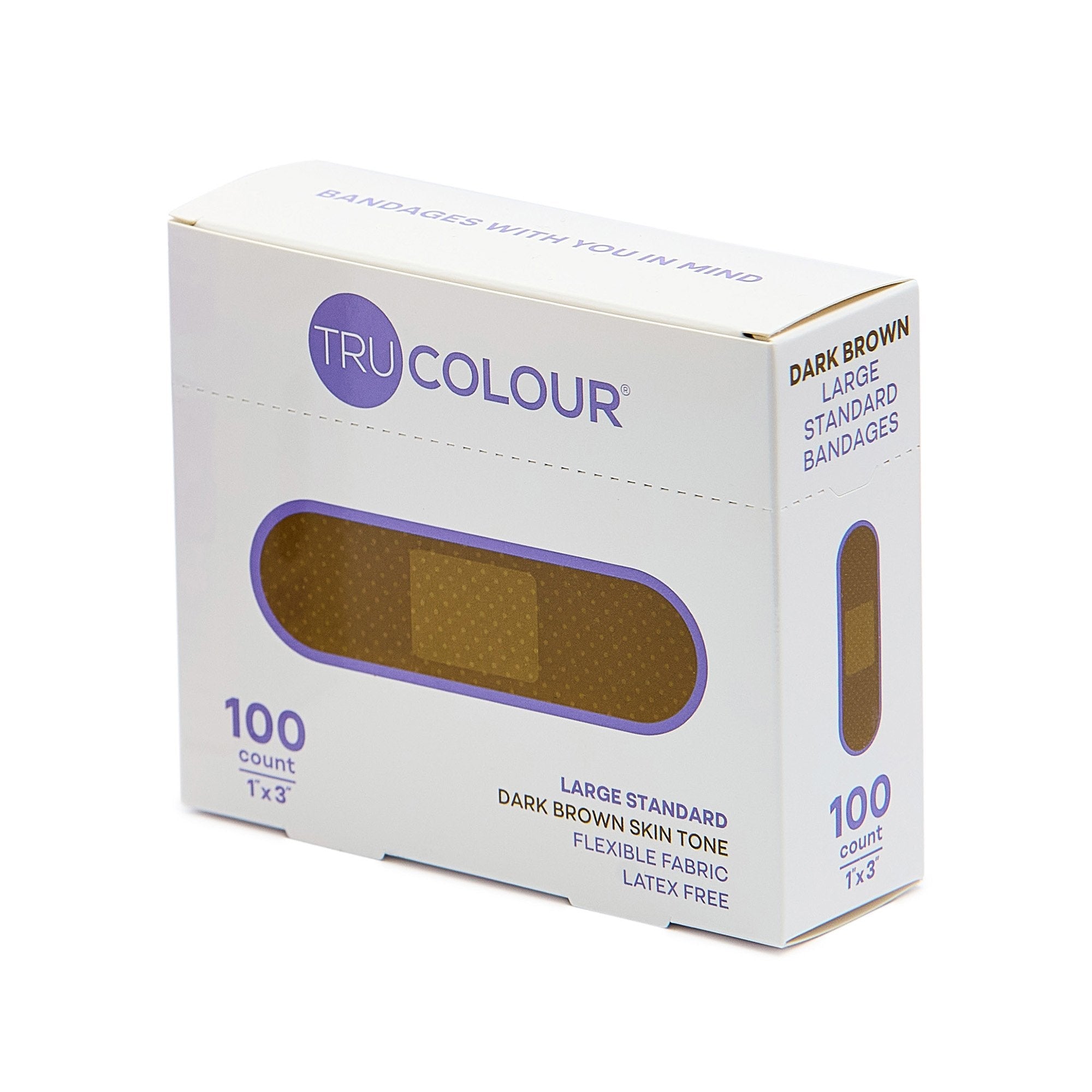 Tru-Colour Skin Tone Shade Fabric Bandage Adhesive Strip, Dark Brown, 1 x 3 Inch TCB-PLS100