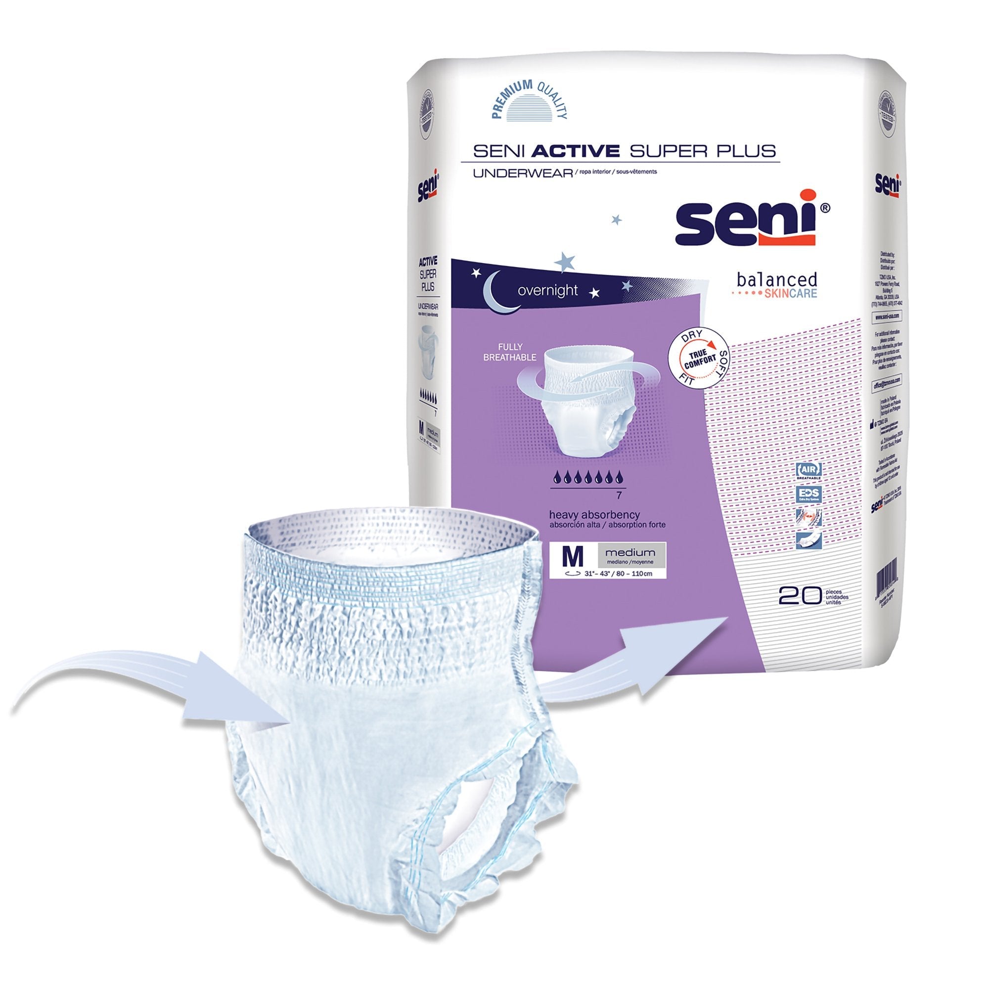 Seni® Active Super Plus Overnight Heavy Absorbent Underwear, Medium S-ME20-AP1