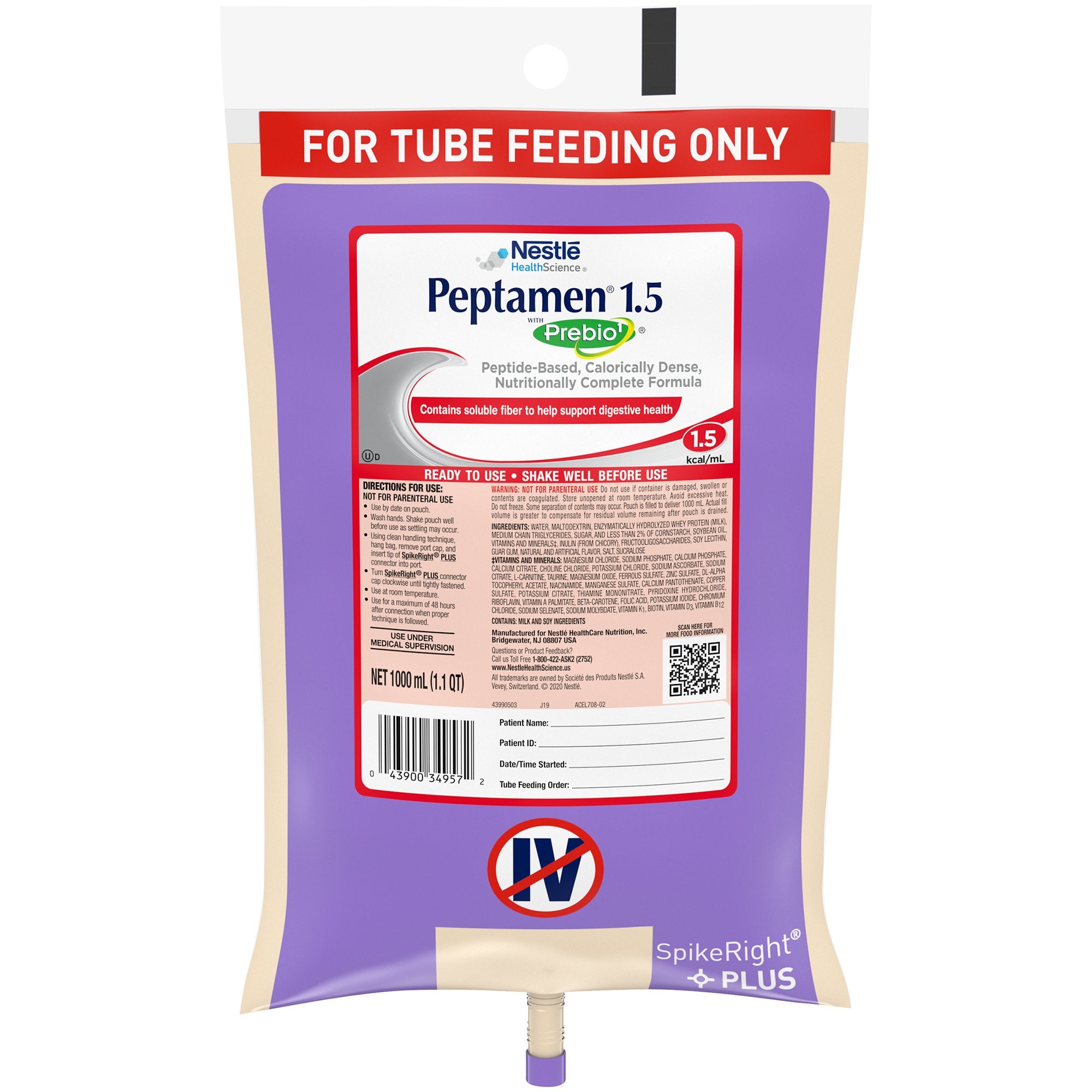 Peptamen® 1.5 with Prebio1™ Peptide-Based Nutritionally Complete Formula, 1 Lite 10043900349579