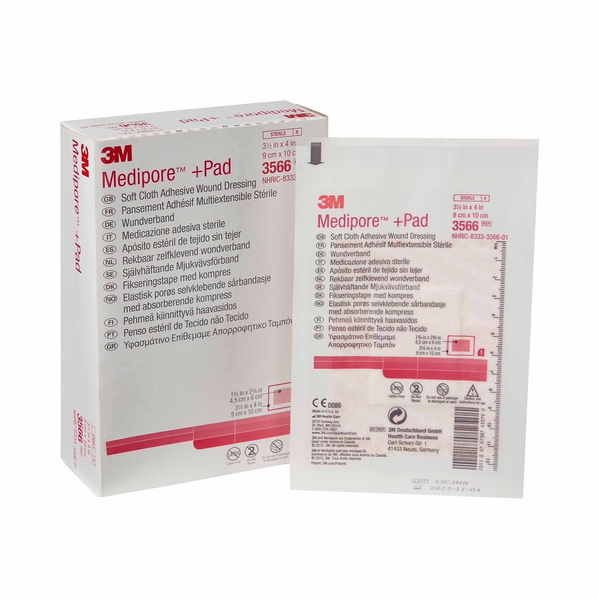 3M™ Medipore™ +Pad Soft Cloth Dressings, 3½ x 4 Inch 3566