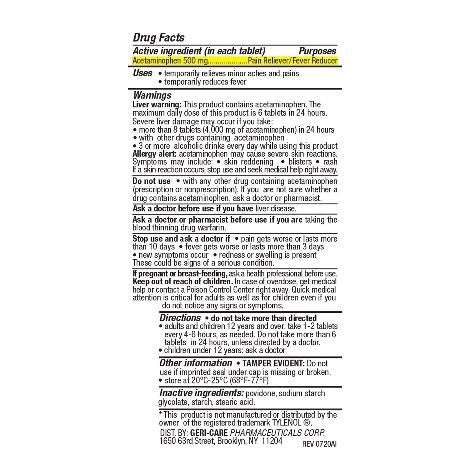 Health*Star Extra Strength Acetaminophen Tablets 201-05-HST